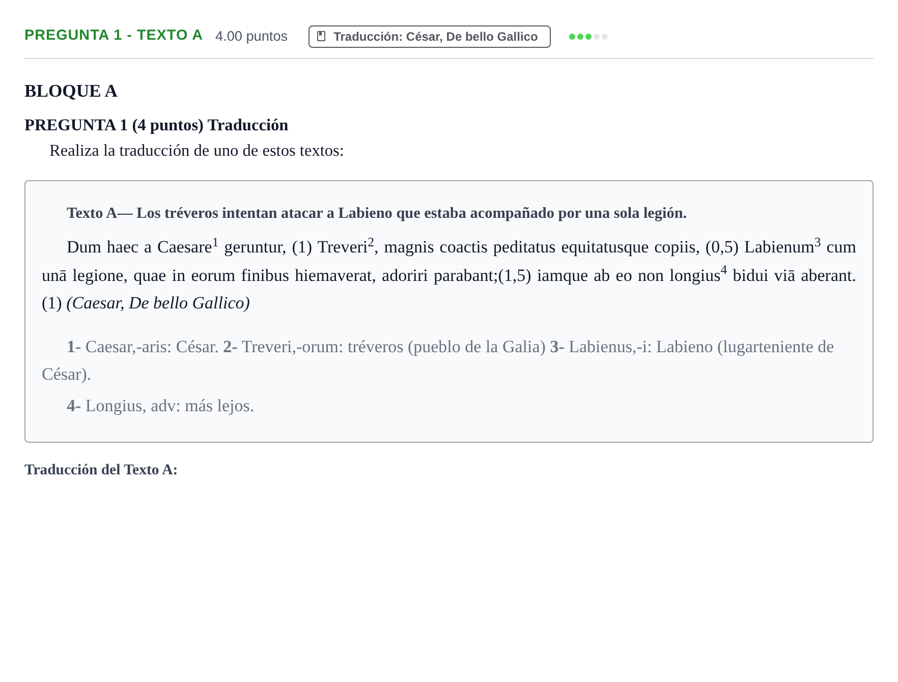 Enunciado: Pregunta 1 - Texto A · Latín II PAU Castilla-La Mancha Ordinaria 2025
