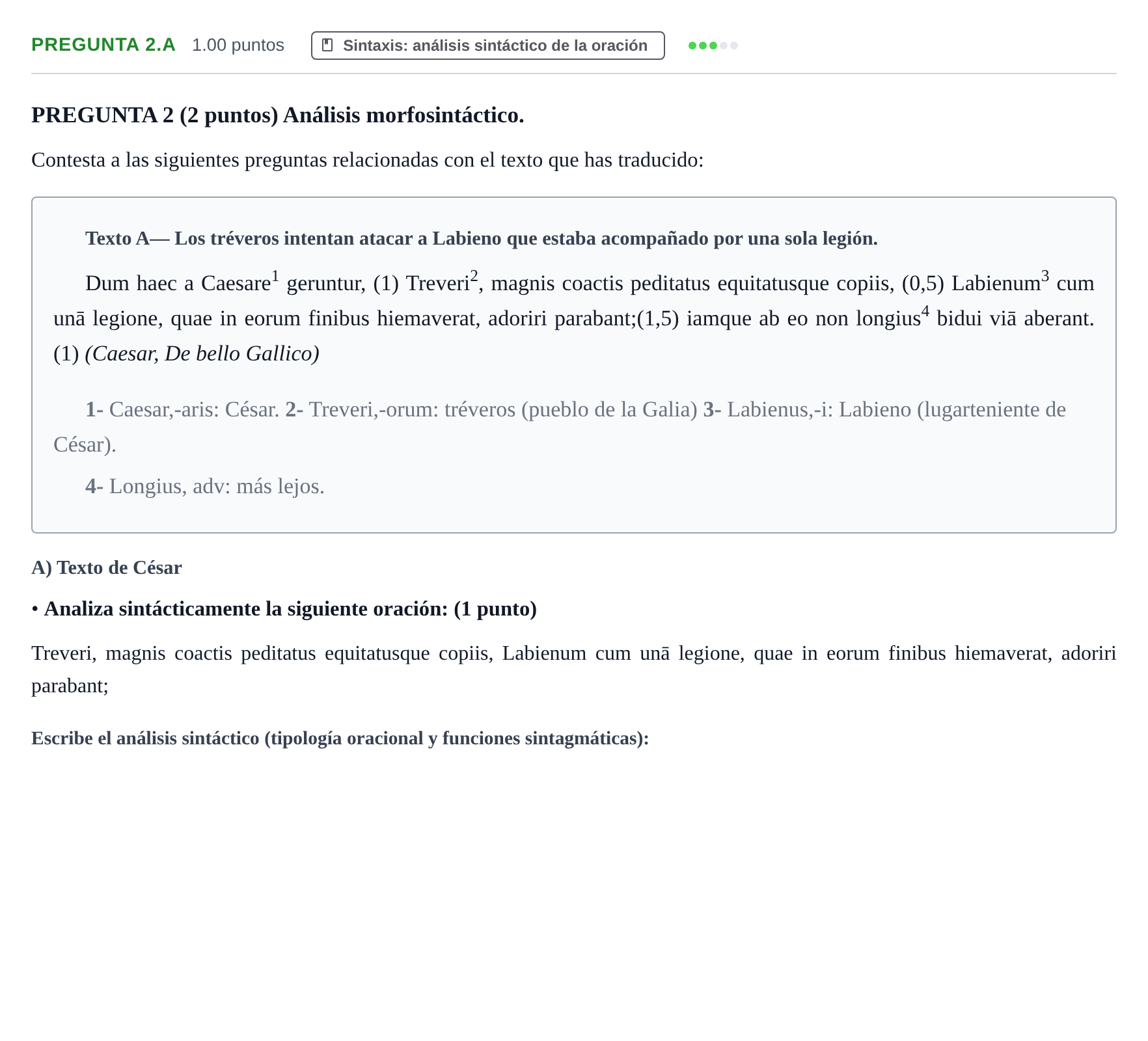 Enunciado: Pregunta 2.A - Sintaxis · Latín II PAU Castilla-La Mancha Ordinaria 2025