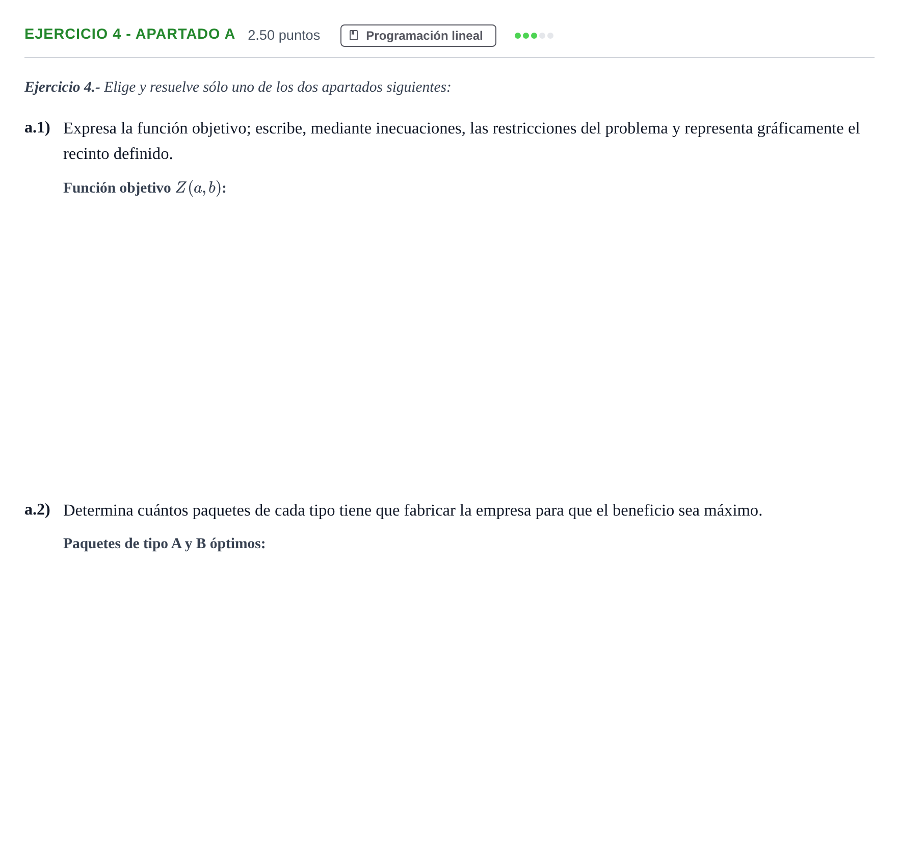 Enunciado: Ejercicio 4 - Apartado a · Matemáticas aplicadas a las Ciencias Sociales II PAU Castilla-La Mancha Ordinaria 2025