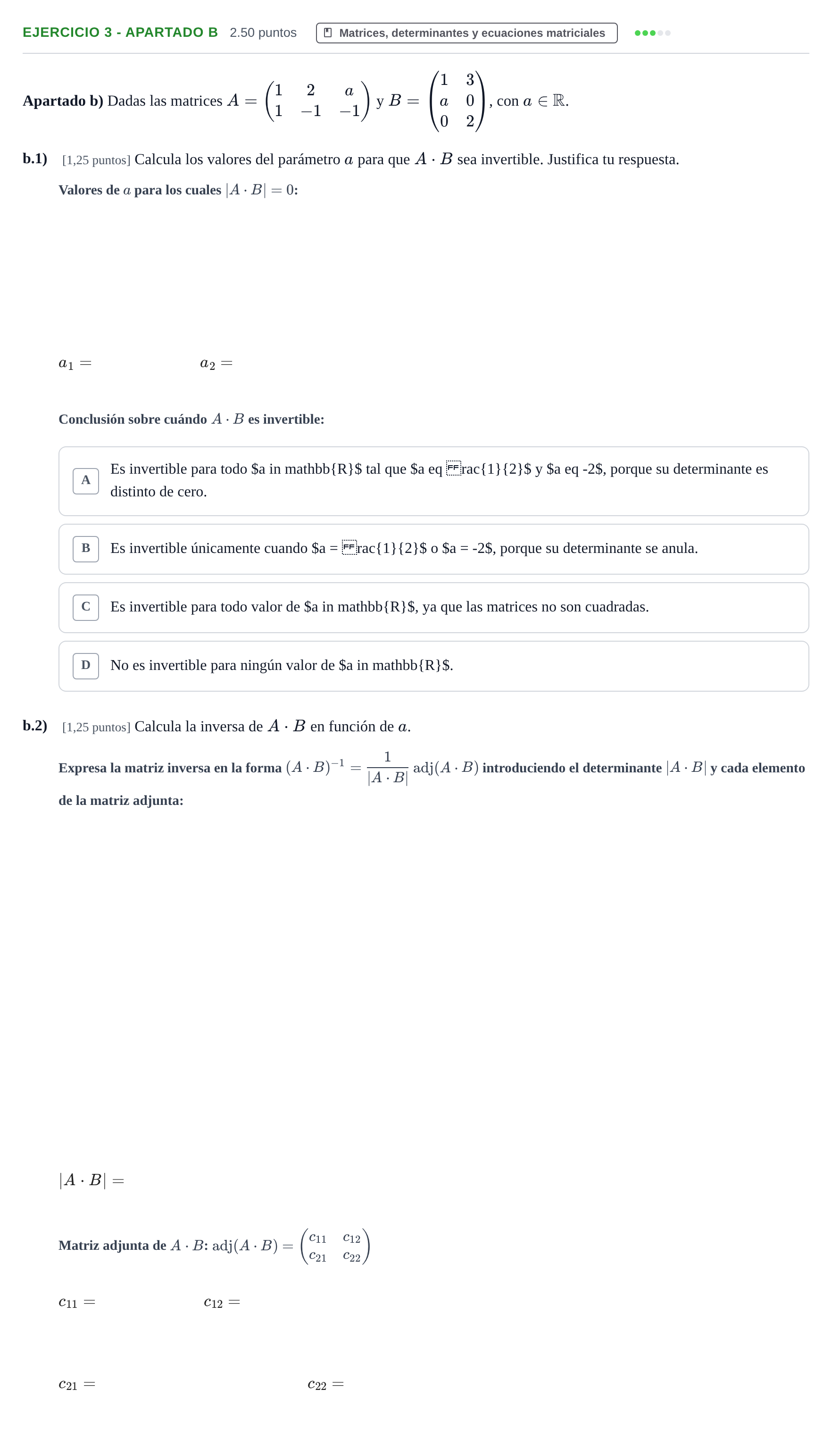 Enunciado: Ejercicio 3 - Apartado b · Matemáticas II PAU Castilla-La Mancha Extraordinaria 2025