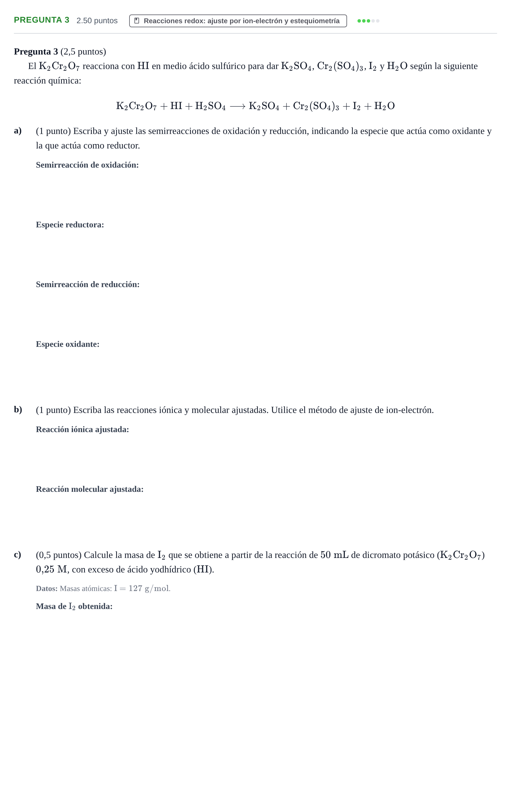 Enunciado: Pregunta 3 · Química PAU Castilla-La Mancha Extraordinaria 2025