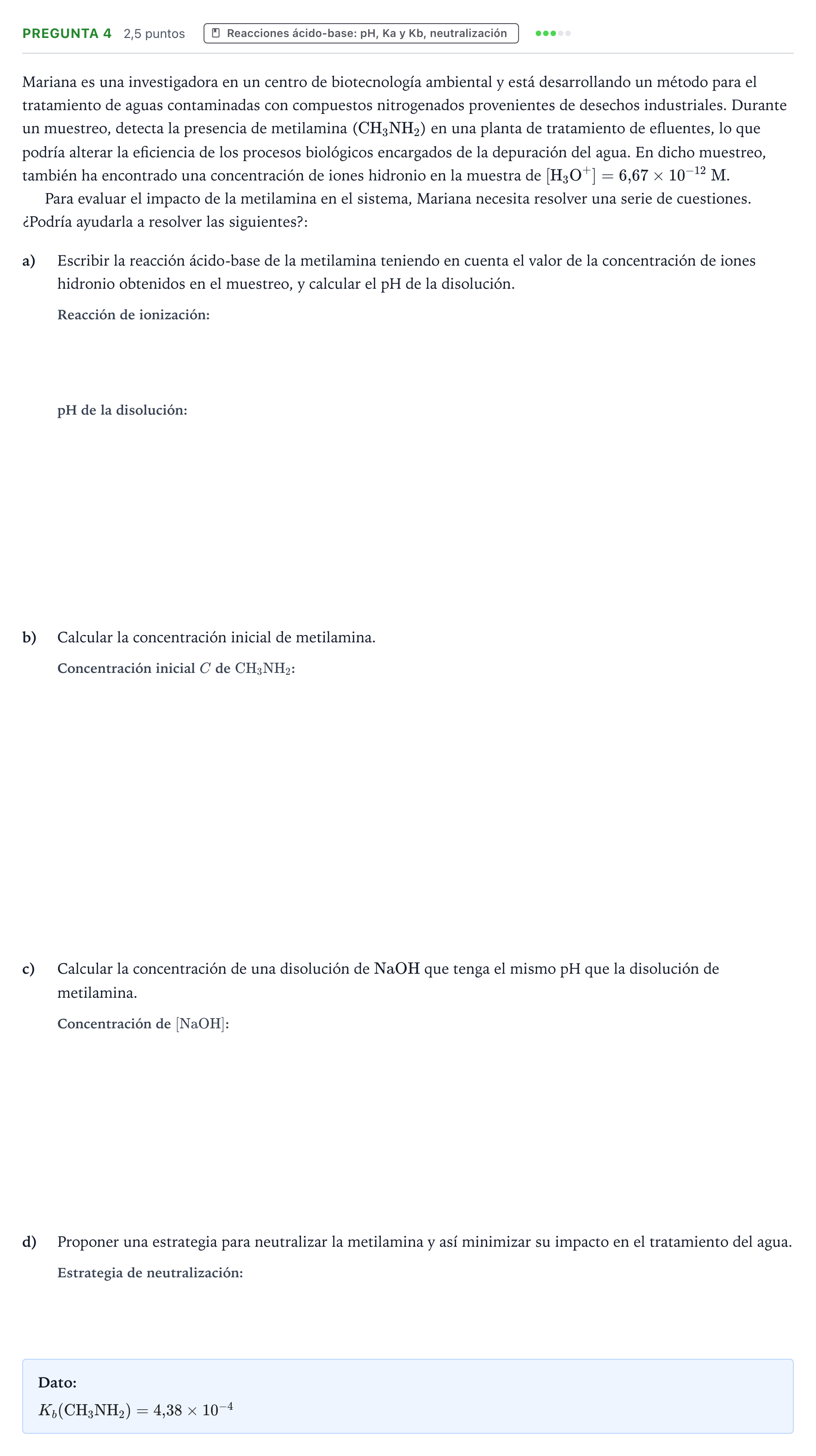 Enunciado: Pregunta 4 · Química PAU Castilla-La Mancha Extraordinaria 2025