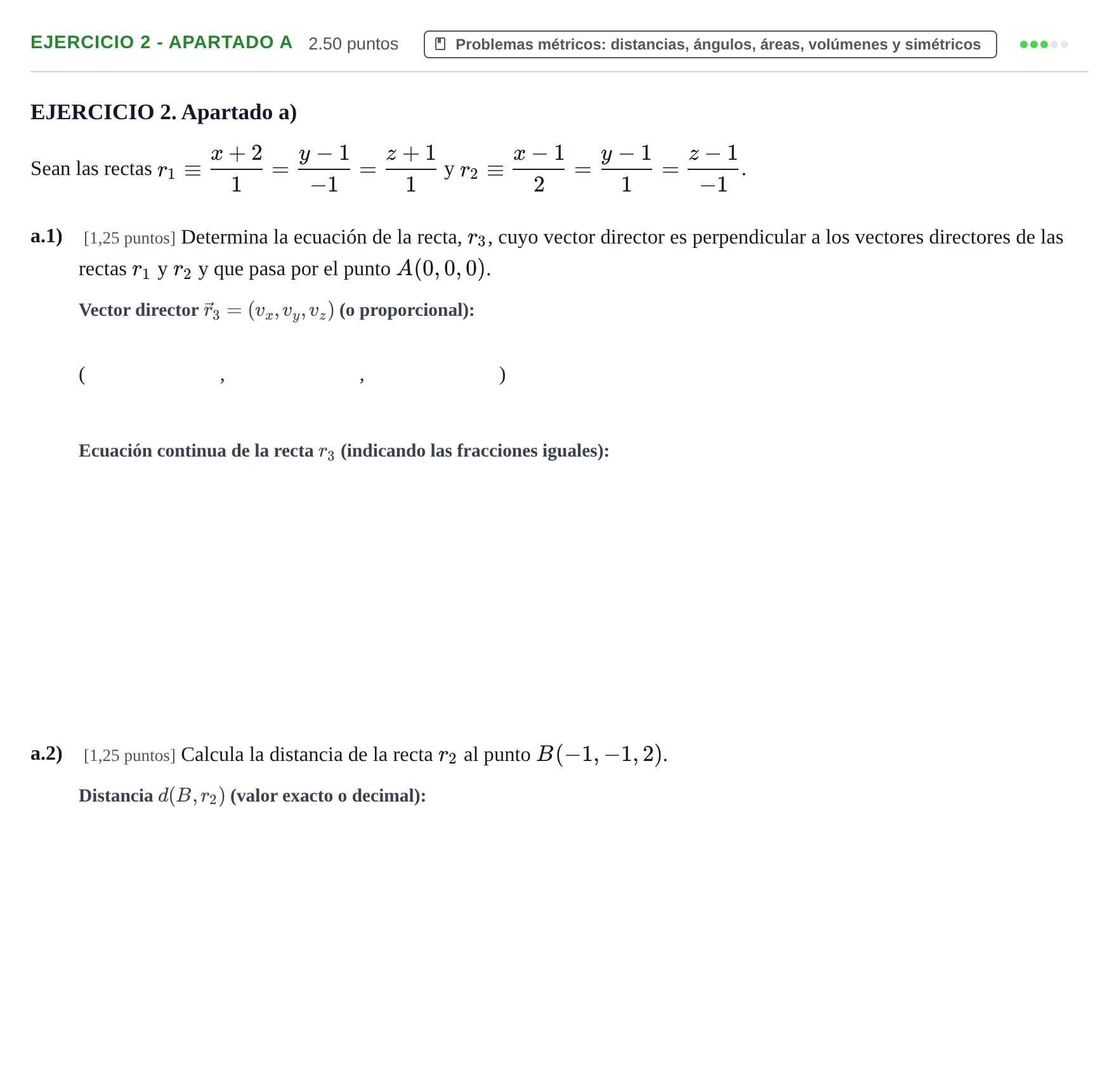 Enunciado: Ejercicio 2 - Apartado a · Matemáticas II PAU Castilla-La Mancha Ordinaria 2025