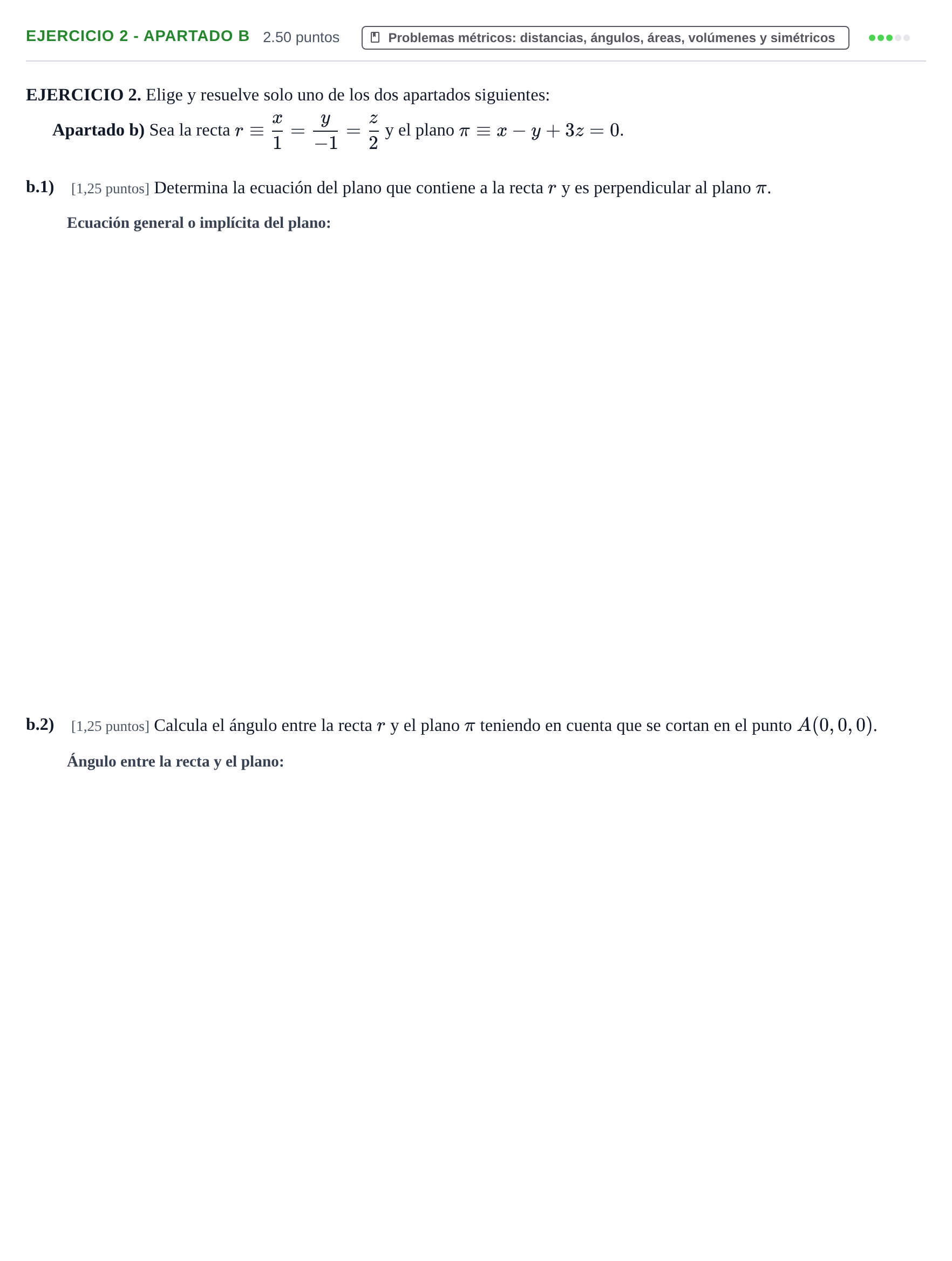Enunciado: Ejercicio 2 - Apartado b · Matemáticas II PAU Castilla-La Mancha Ordinaria 2025