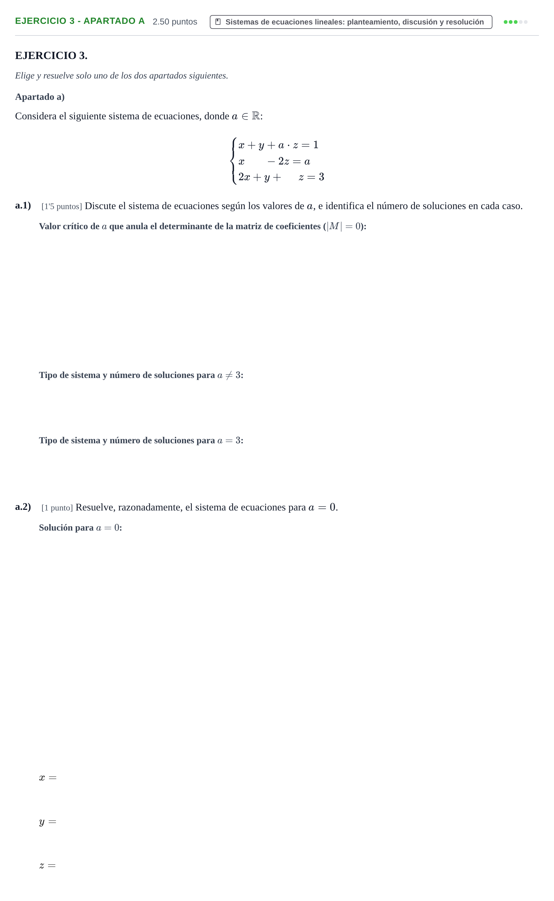 Enunciado: Ejercicio 3 - Apartado a · Matemáticas II PAU Castilla-La Mancha Ordinaria 2025