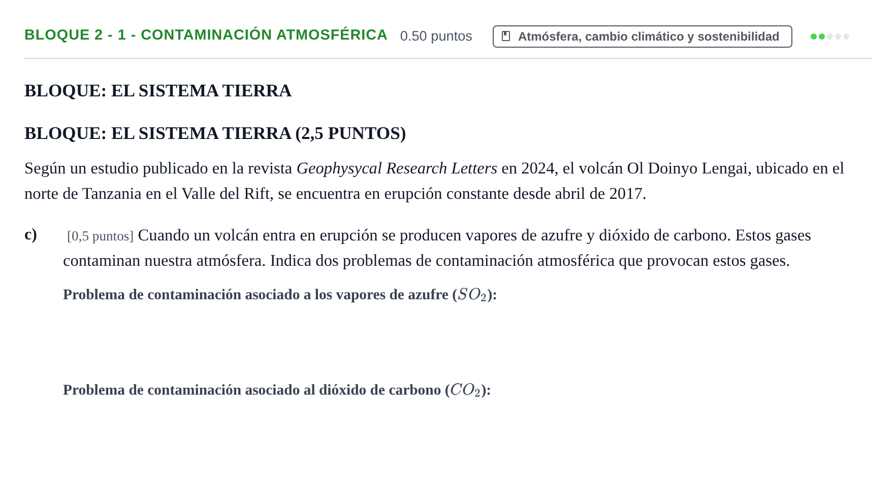 Enunciado: Bloque 2 - 1 - Contaminación atmosférica · Ciencias Generales PAU Castilla-La Mancha Ordinaria 2025