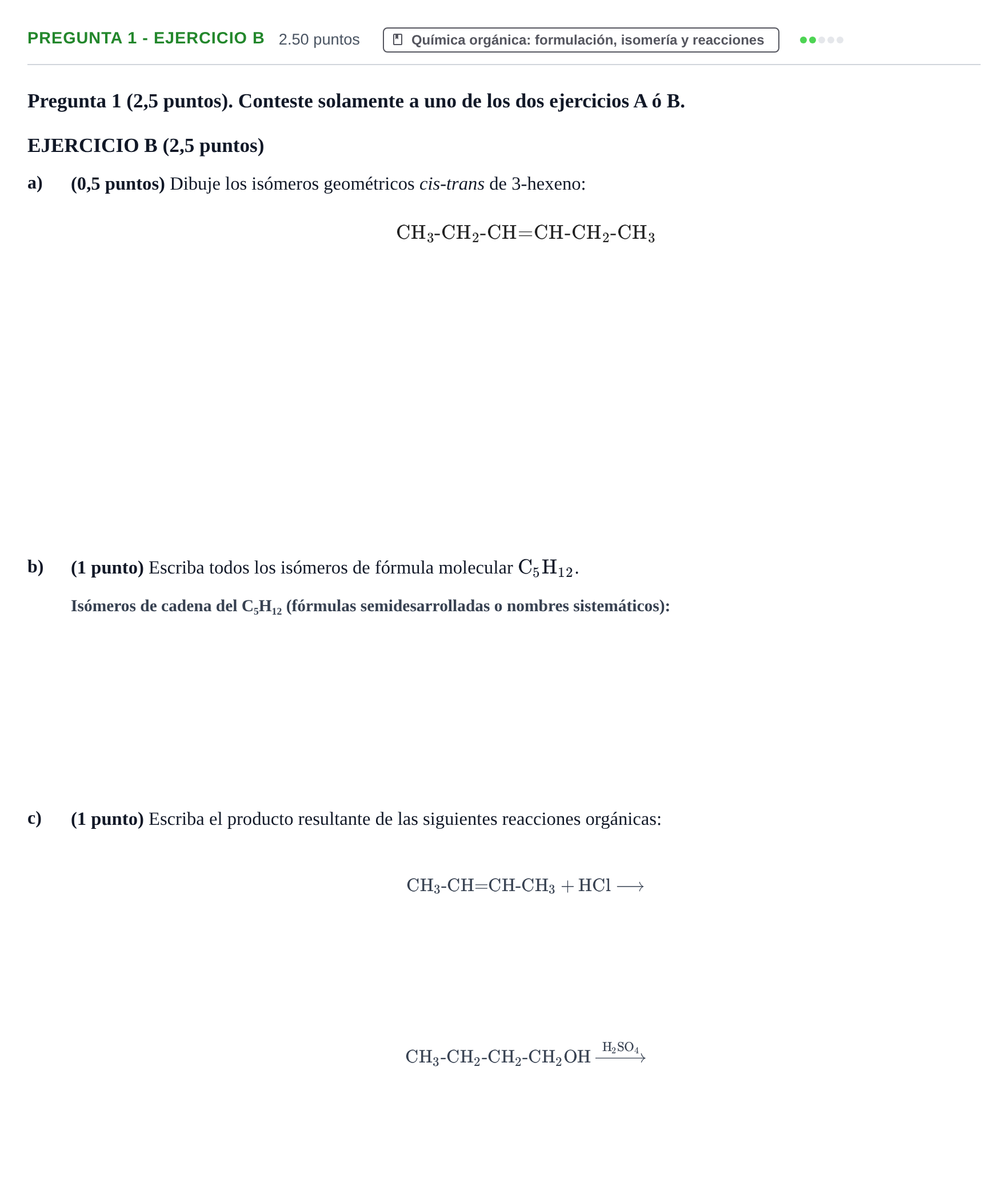 Enunciado: Pregunta 1 - Ejercicio B · Química PAU Castilla-La Mancha Ordinaria 2025