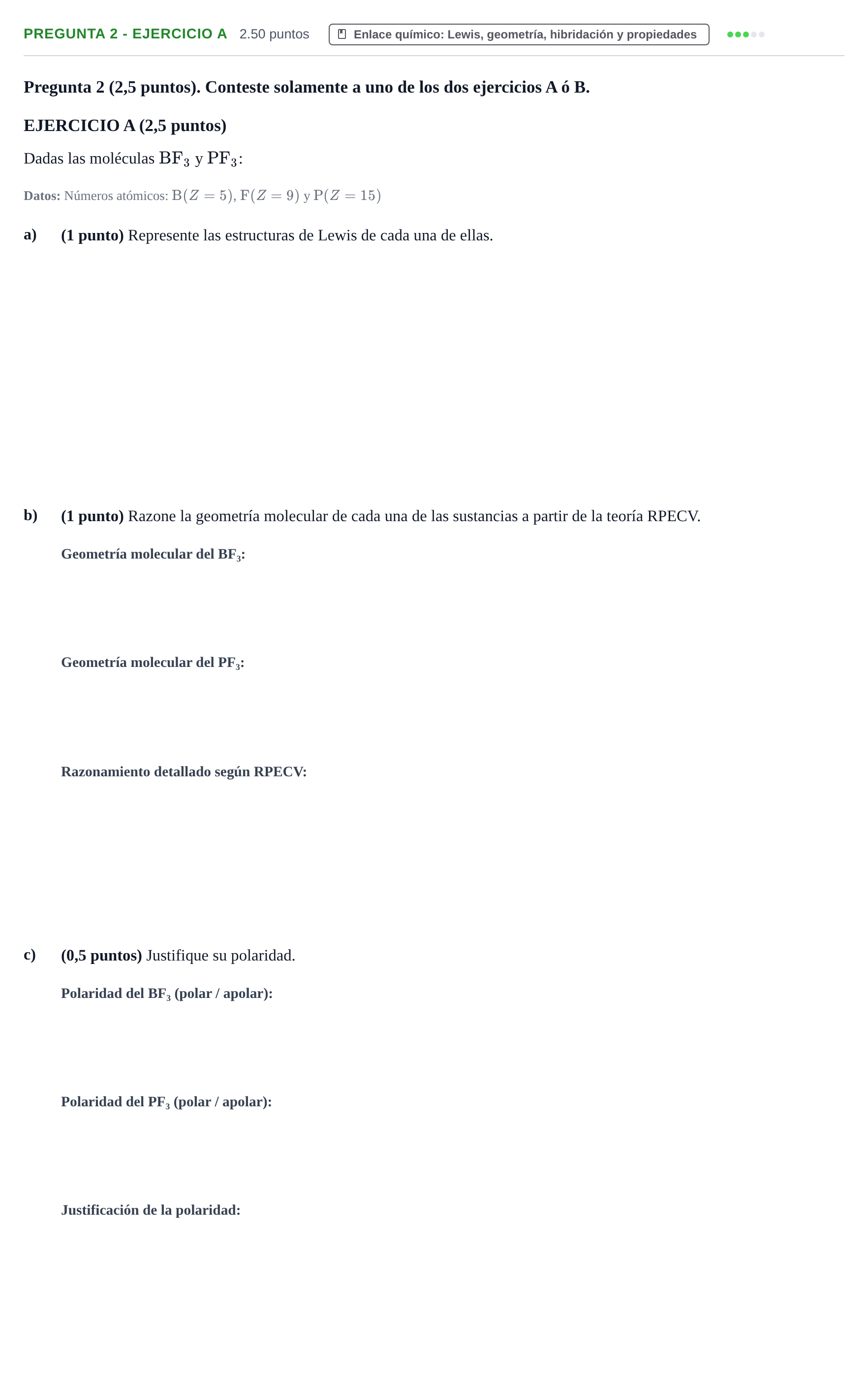 Enunciado: Pregunta 2 - Ejercicio A · Química PAU Castilla-La Mancha Ordinaria 2025