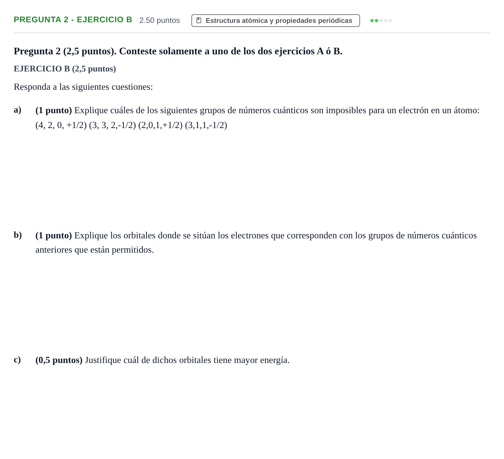 Enunciado: Pregunta 2 - Ejercicio B · Química PAU Castilla-La Mancha Ordinaria 2025