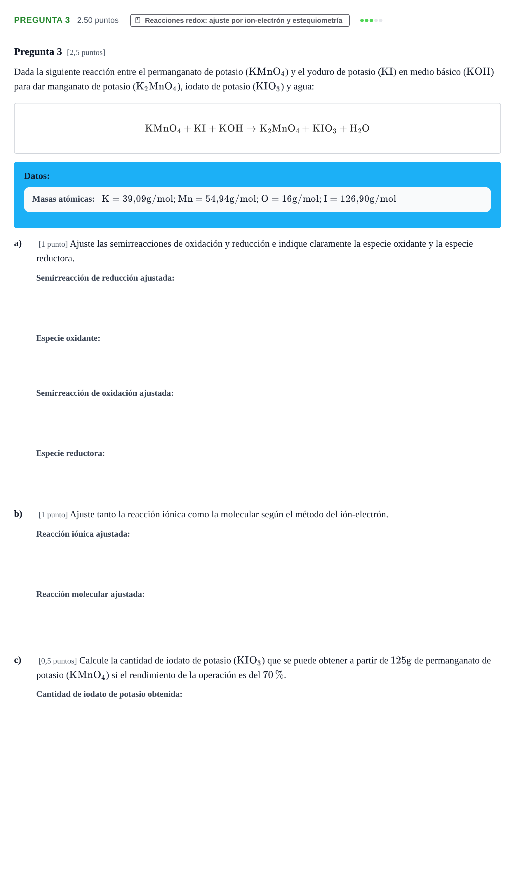 Enunciado: Pregunta 3 · Química PAU Castilla-La Mancha Ordinaria 2025