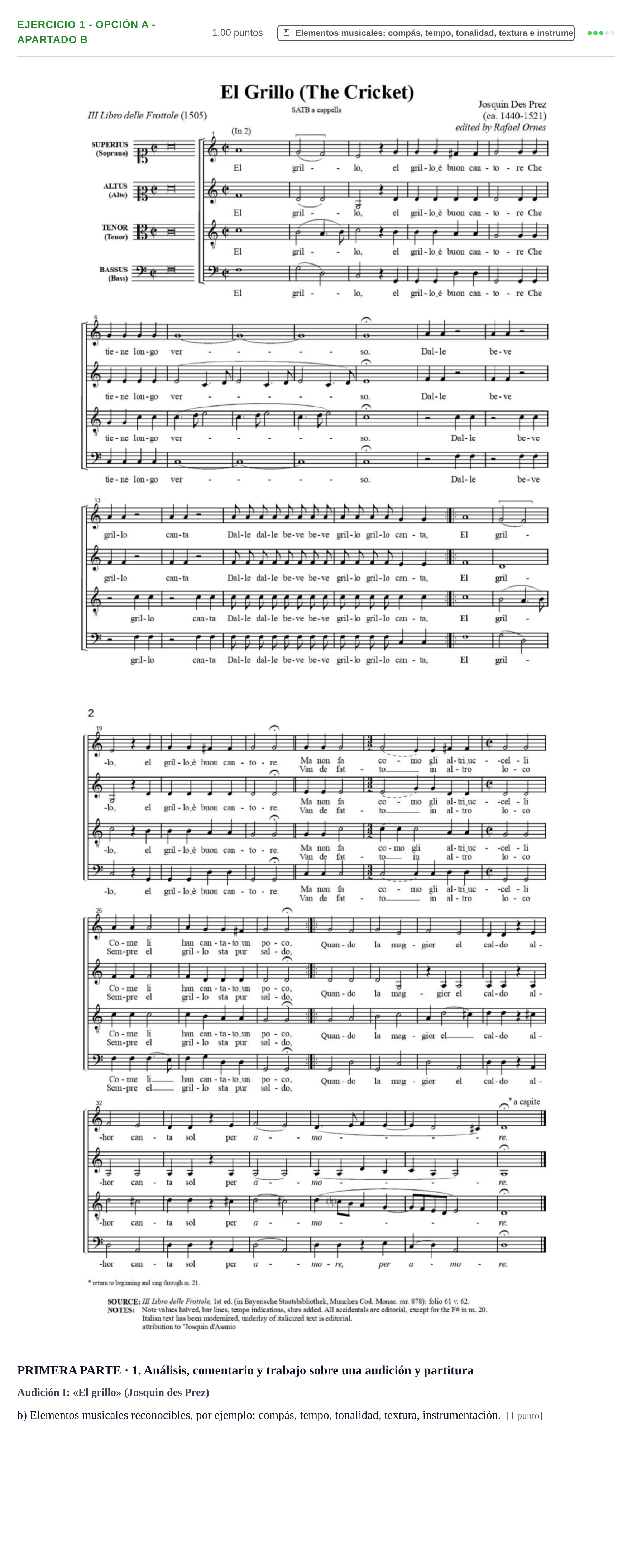 Enunciado: Ejercicio 1 - Opción A - Apartado b · Coro y Técnica Vocal PAU Castilla-La Mancha Ordinaria 2025