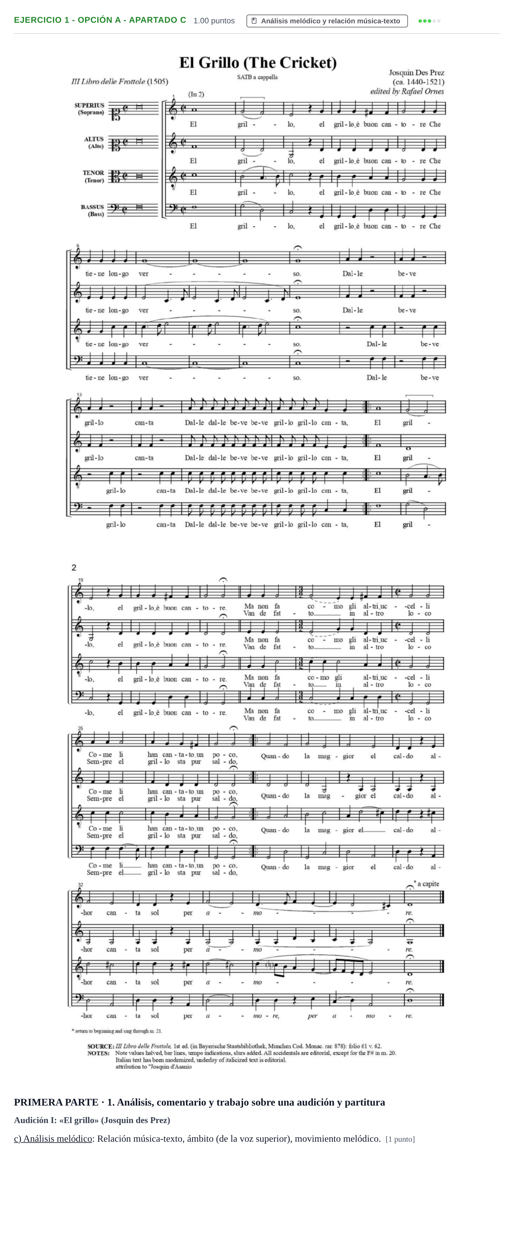 Enunciado: Ejercicio 1 - Opción A - Apartado c · Coro y Técnica Vocal PAU Castilla-La Mancha Ordinaria 2025
