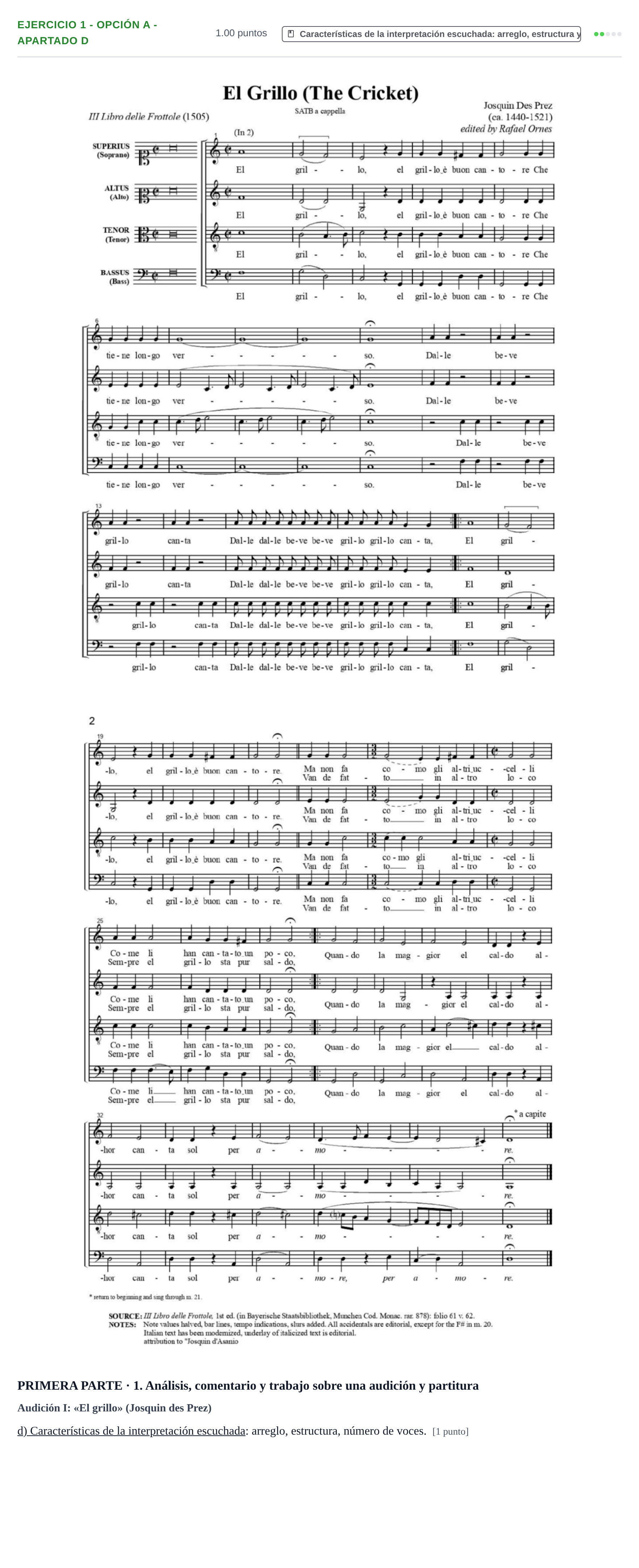 Enunciado: Ejercicio 1 - Opción A - Apartado d · Coro y Técnica Vocal PAU Castilla-La Mancha Ordinaria 2025