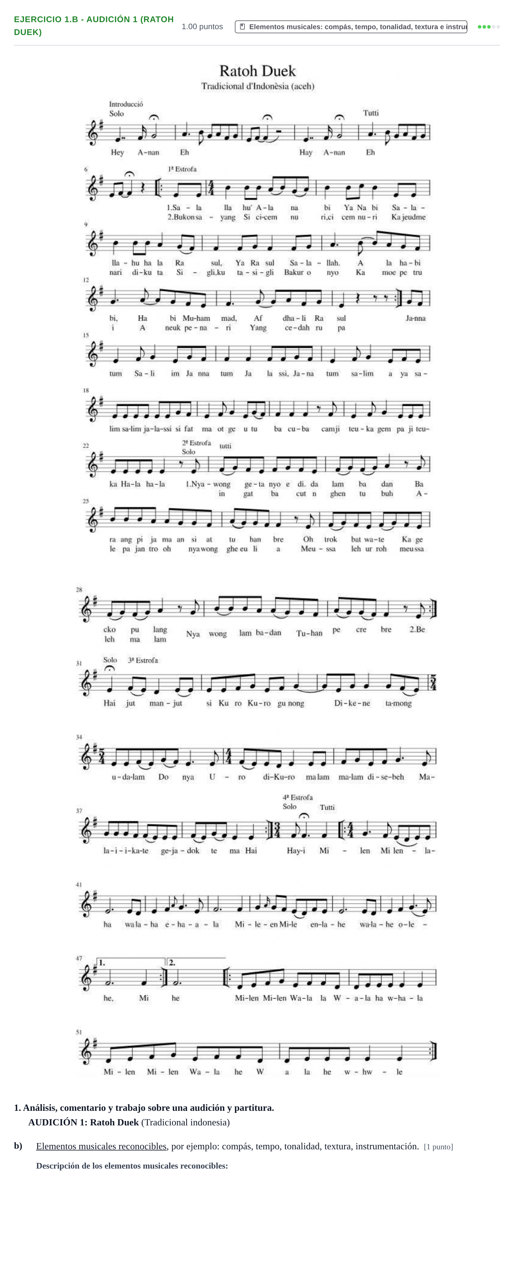 Enunciado: Ejercicio 1.b - Audición 1 (Ratoh Duek) · Coro y Técnica Vocal PAU Castilla-La Mancha Extraordinaria 2025