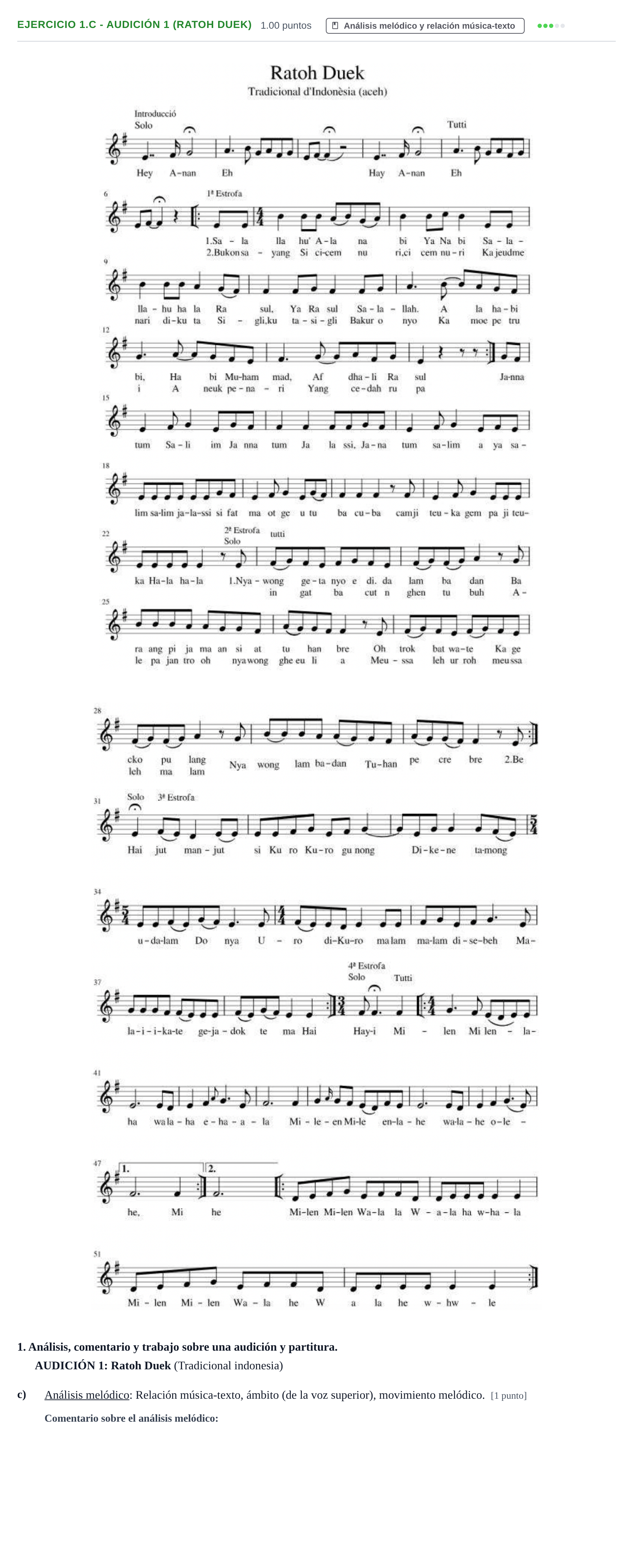 Enunciado: Ejercicio 1.c - Audición 1 (Ratoh Duek) · Coro y Técnica Vocal PAU Castilla-La Mancha Extraordinaria 2025