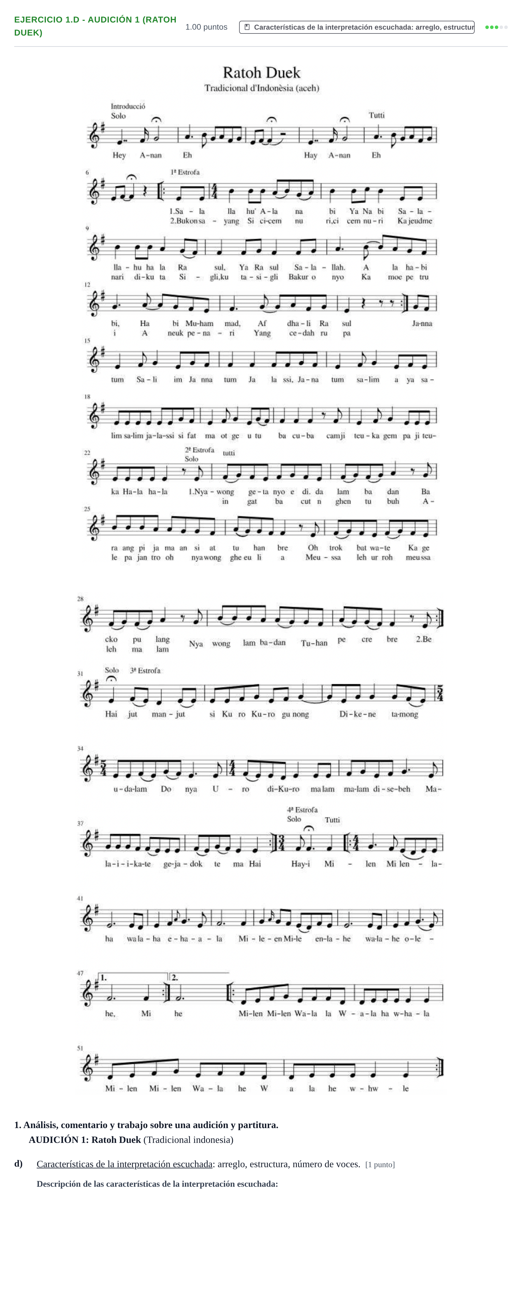 Enunciado: Ejercicio 1.d - Audición 1 (Ratoh Duek) · Coro y Técnica Vocal PAU Castilla-La Mancha Extraordinaria 2025