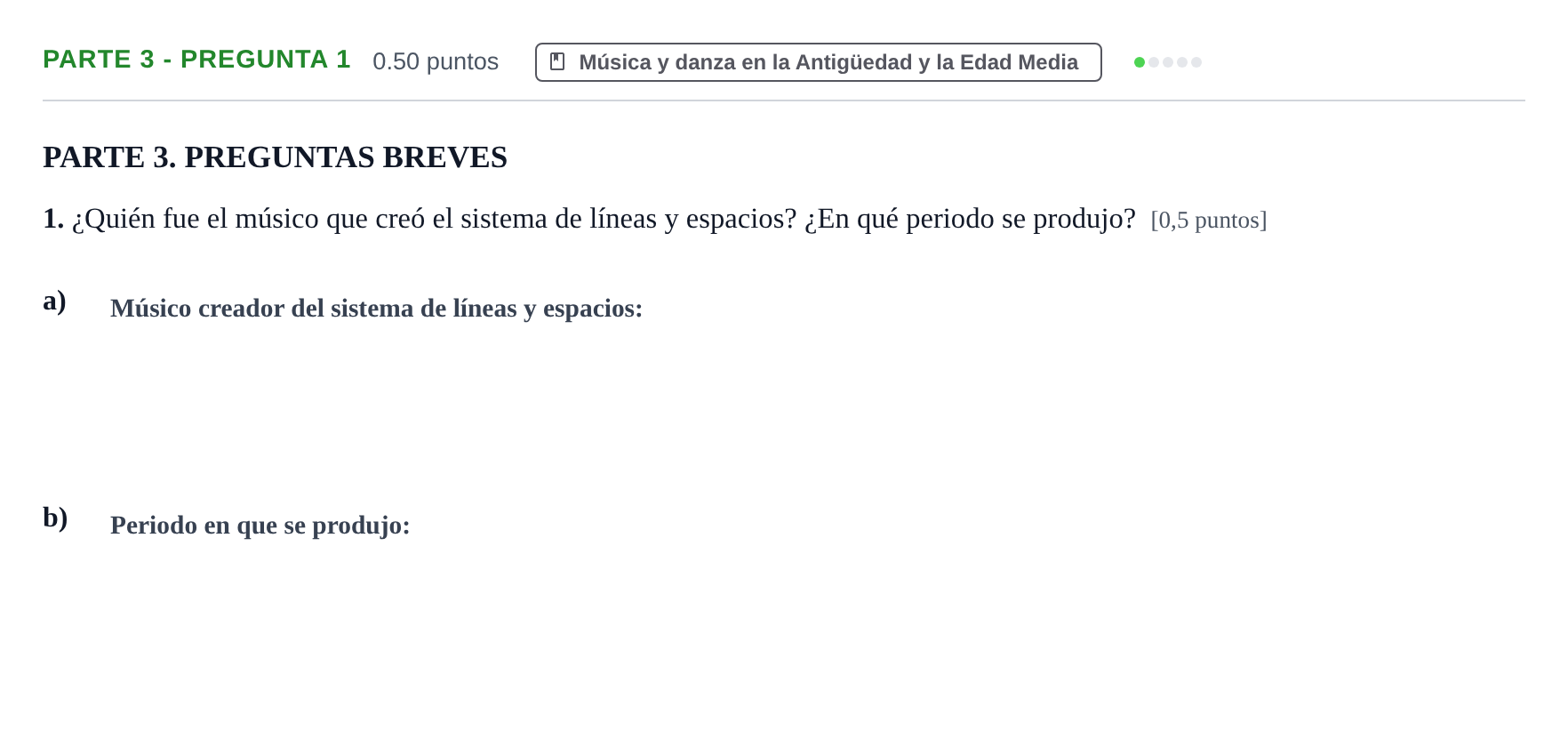 Enunciado: Ejercicio Parte 3 - Pregunta 1 · Historia de la Música y de la Danza PAU Castilla-La Mancha Extraordinaria 2025