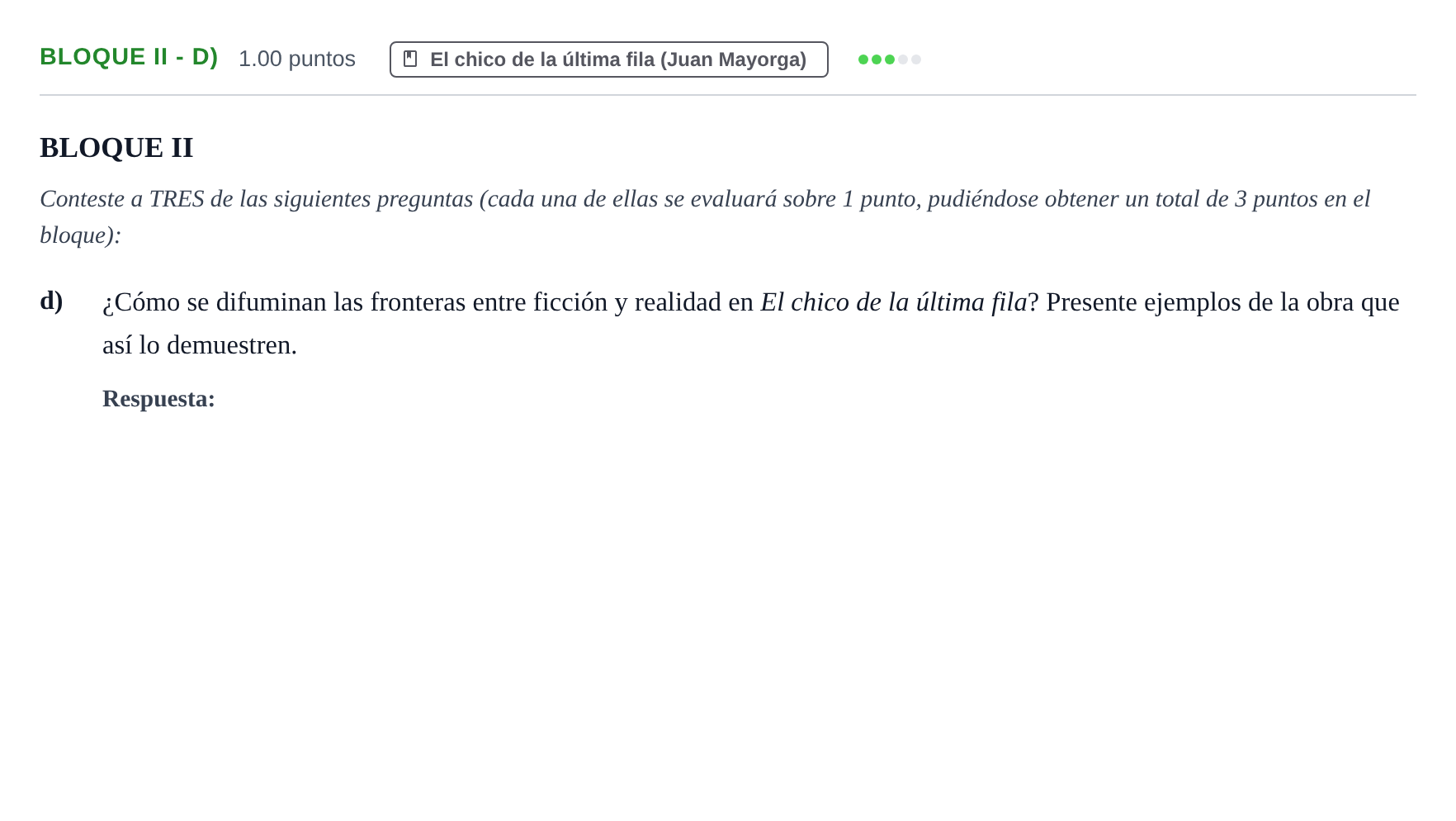 Enunciado: Bloque II - d) · Literatura Dramática PAU Castilla-La Mancha Ordinaria 2025