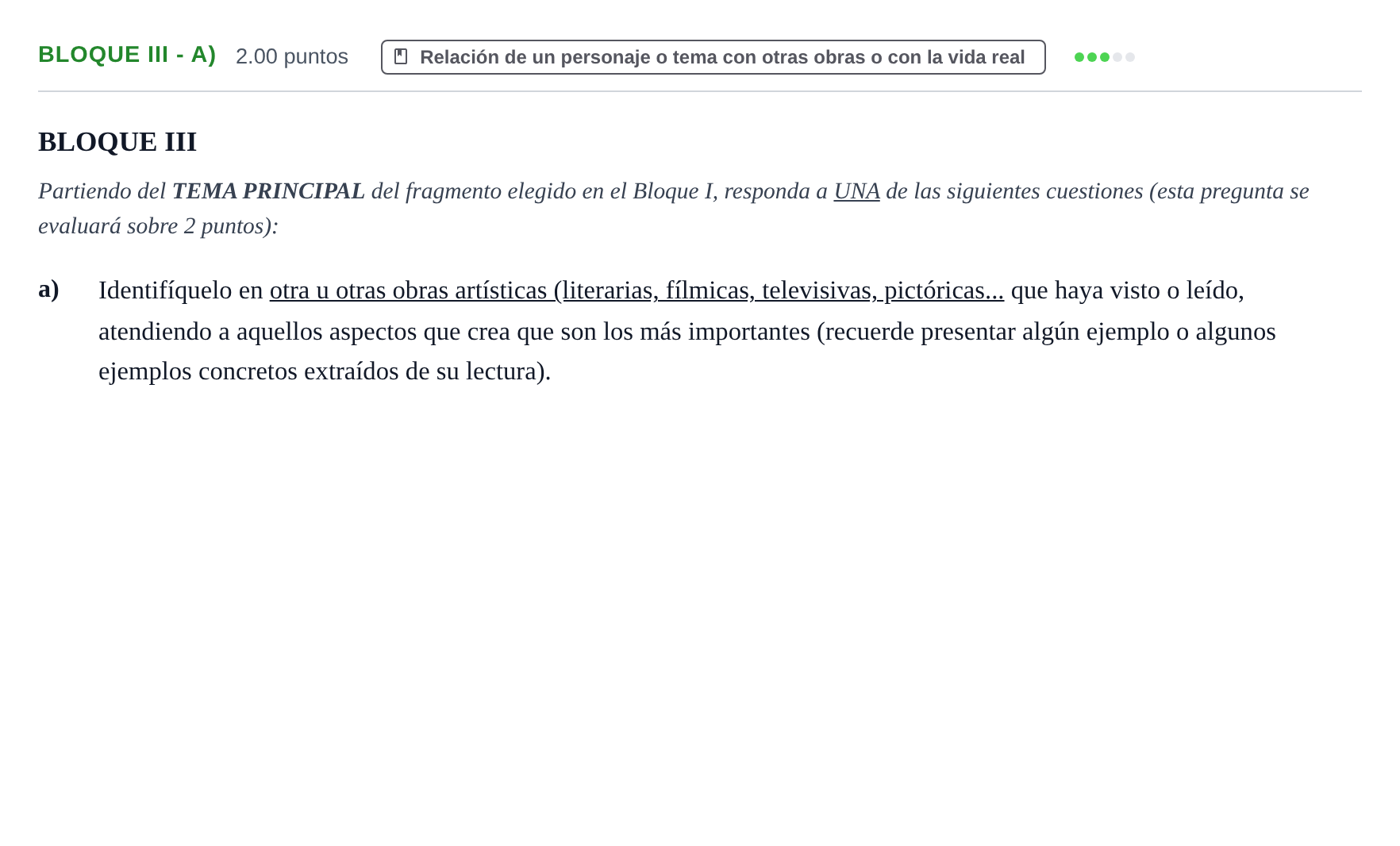 Enunciado: Bloque III - a) · Literatura Dramática PAU Castilla-La Mancha Ordinaria 2025