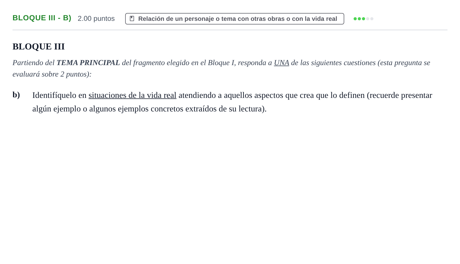 Enunciado: Bloque III - b) · Literatura Dramática PAU Castilla-La Mancha Ordinaria 2025
