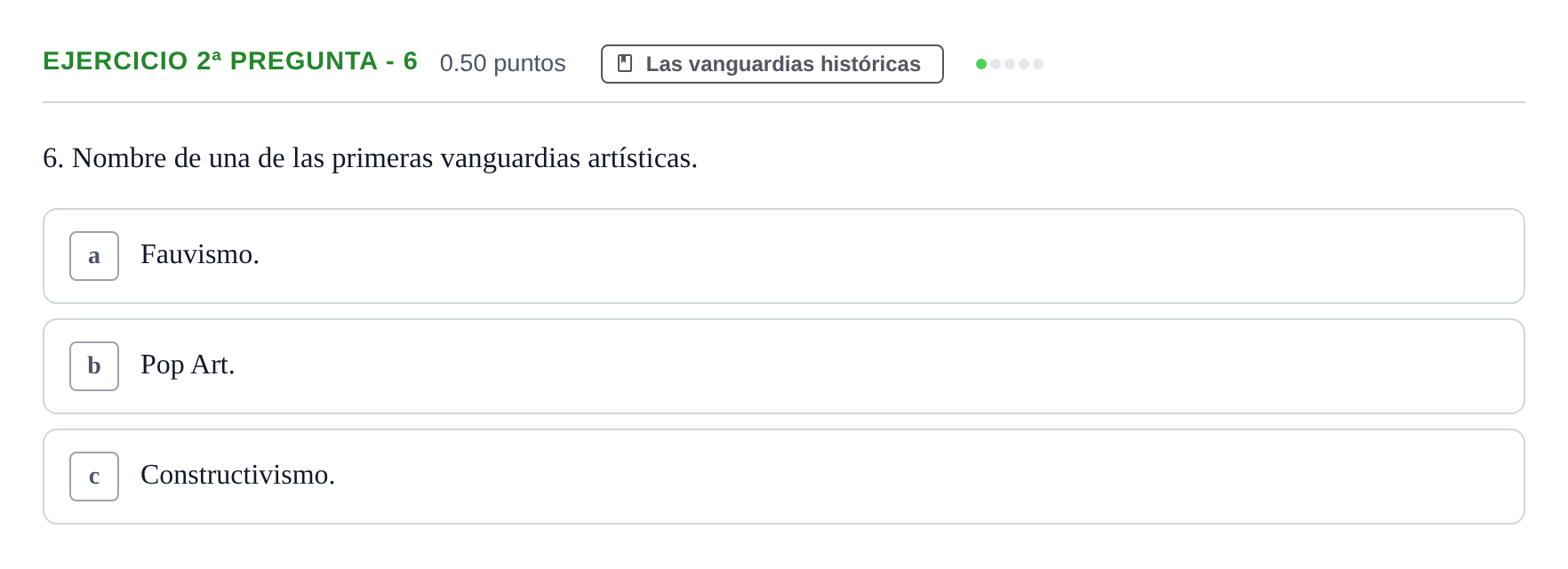 Enunciado: Ejercicio 2ª pregunta - 6 · Movimientos Culturales y Artísticos PAU Castilla-La Mancha Ordinaria 2025