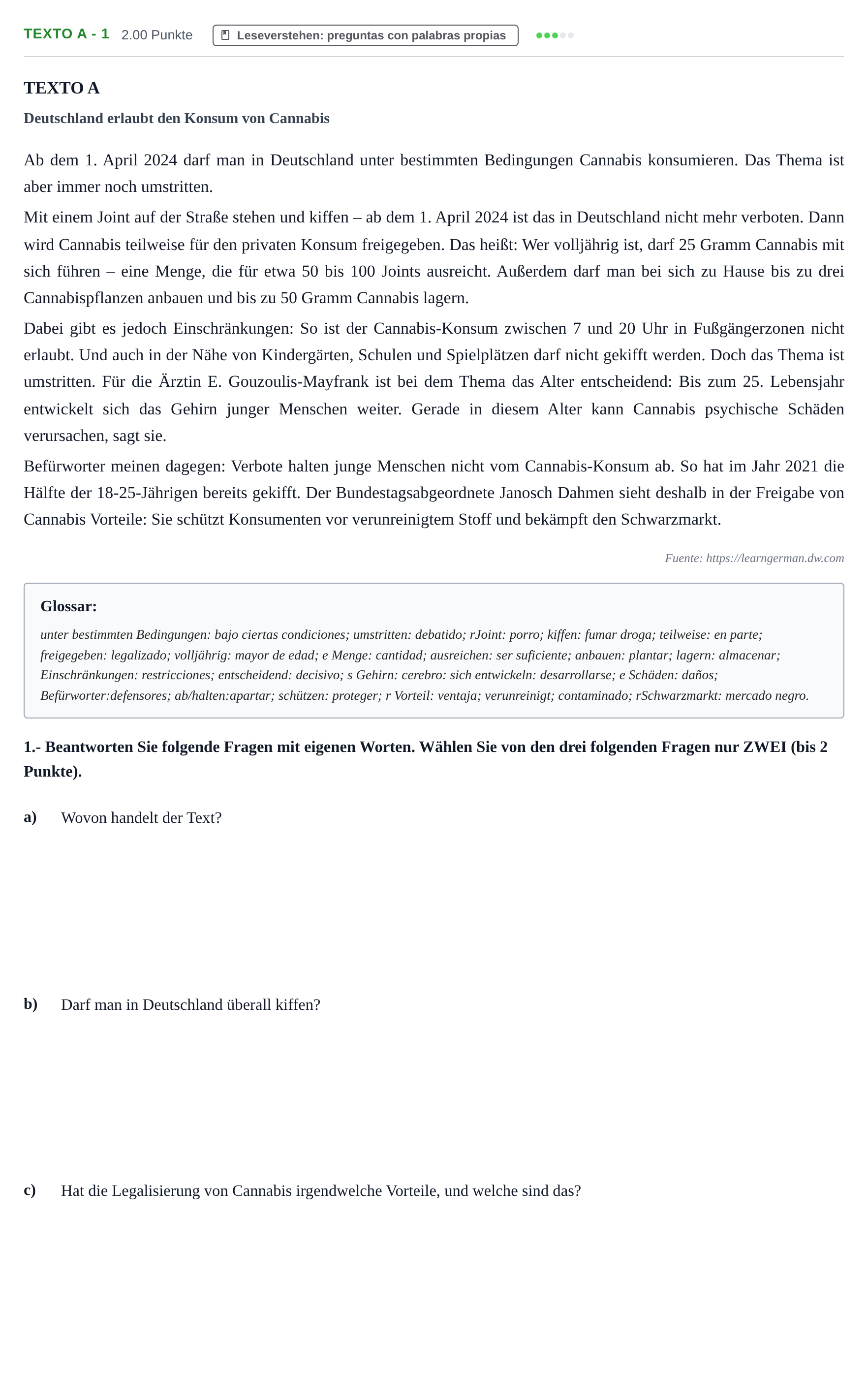 Enunciado: Ejercicio Texto A - 1 · Alemán PAU Castilla-La Mancha Ordinaria 2024