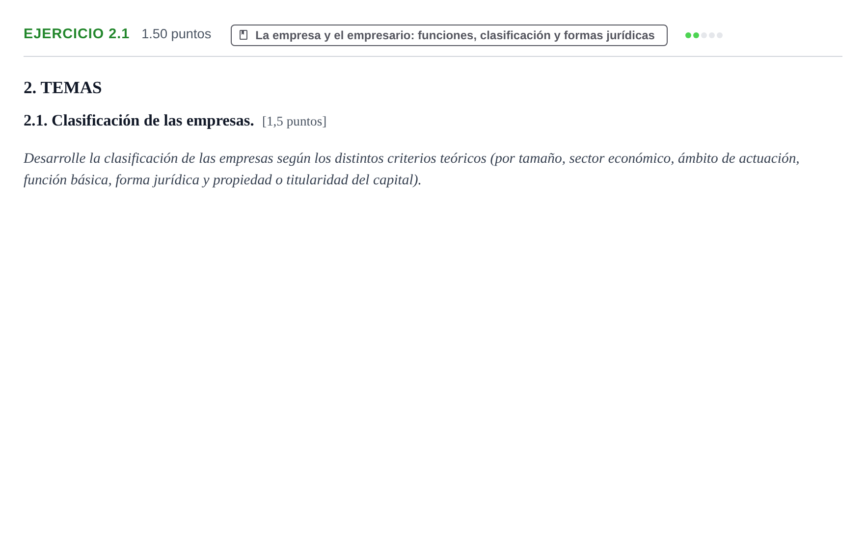 Enunciado: Ejercicio 2.1 · Empresa y Diseño de Modelos de Negocio PAU Castilla-La Mancha Extraordinaria 2024