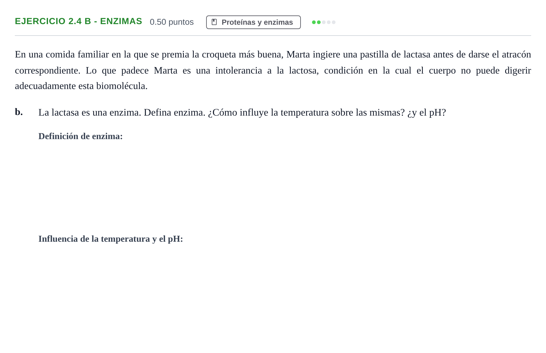 Enunciado: Ejercicio 2.4 b - Enzimas · Biología PAU Castilla-La Mancha Ordinaria 2024