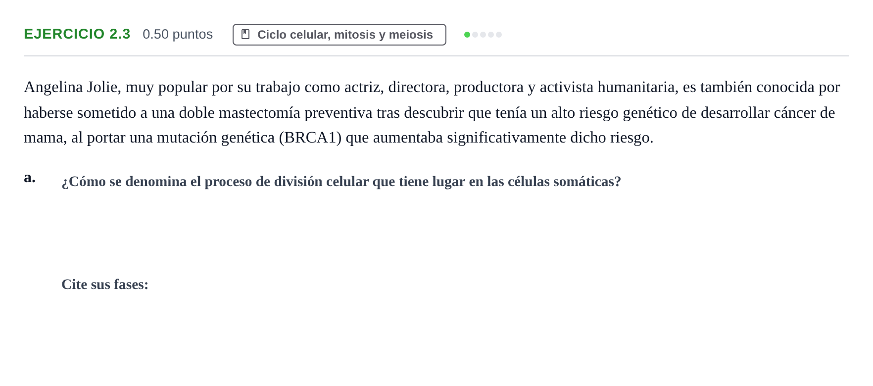 Enunciado: Ejercicio 2.3 - Ciclo celular, mitosis y meiosis · Biología PAU Castilla-La Mancha Extraordinaria 2024