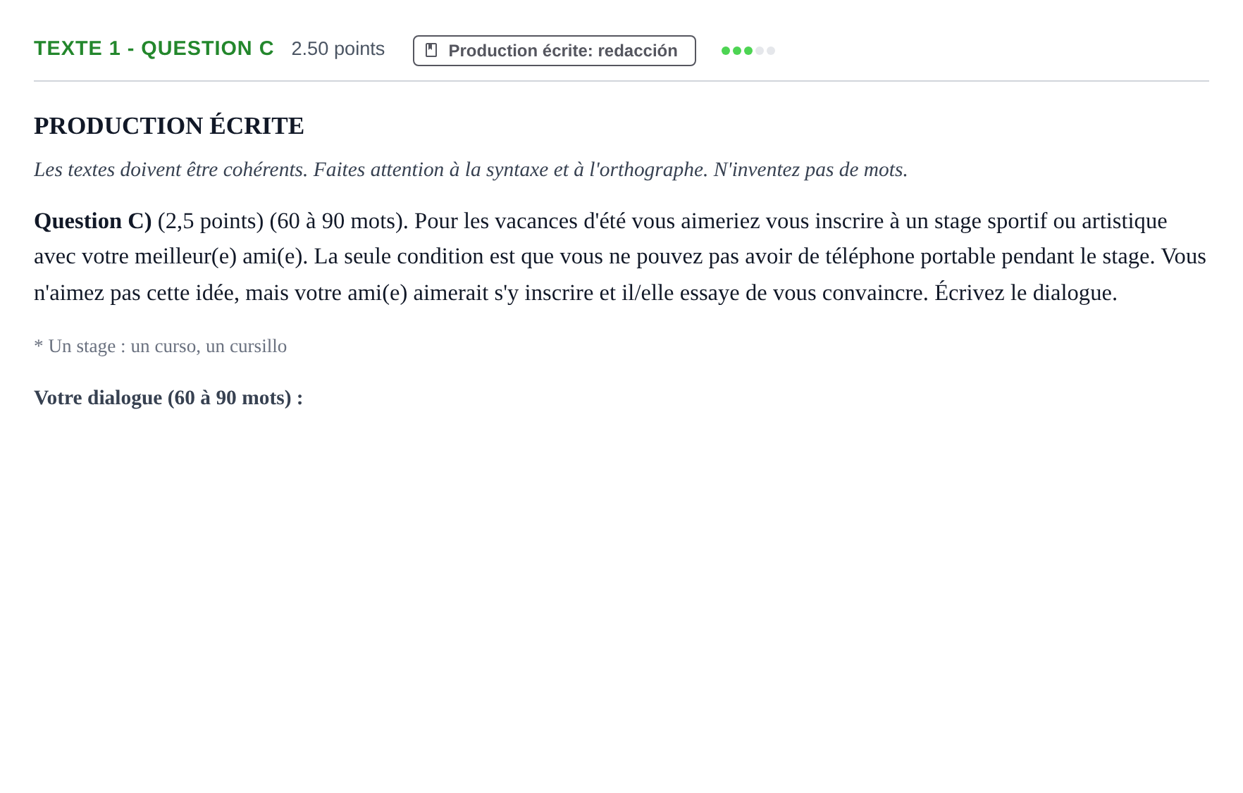 Enunciado: Ejercicio Texte 1 - Question C · Francés PAU Castilla-La Mancha Extraordinaria 2024