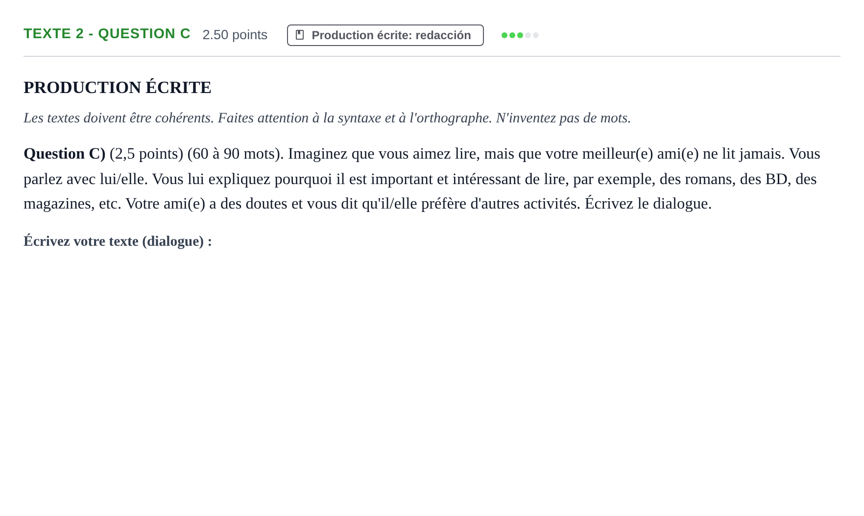 Enunciado: Ejercicio Texte 2 - Question C · Francés PAU Castilla-La Mancha Extraordinaria 2024