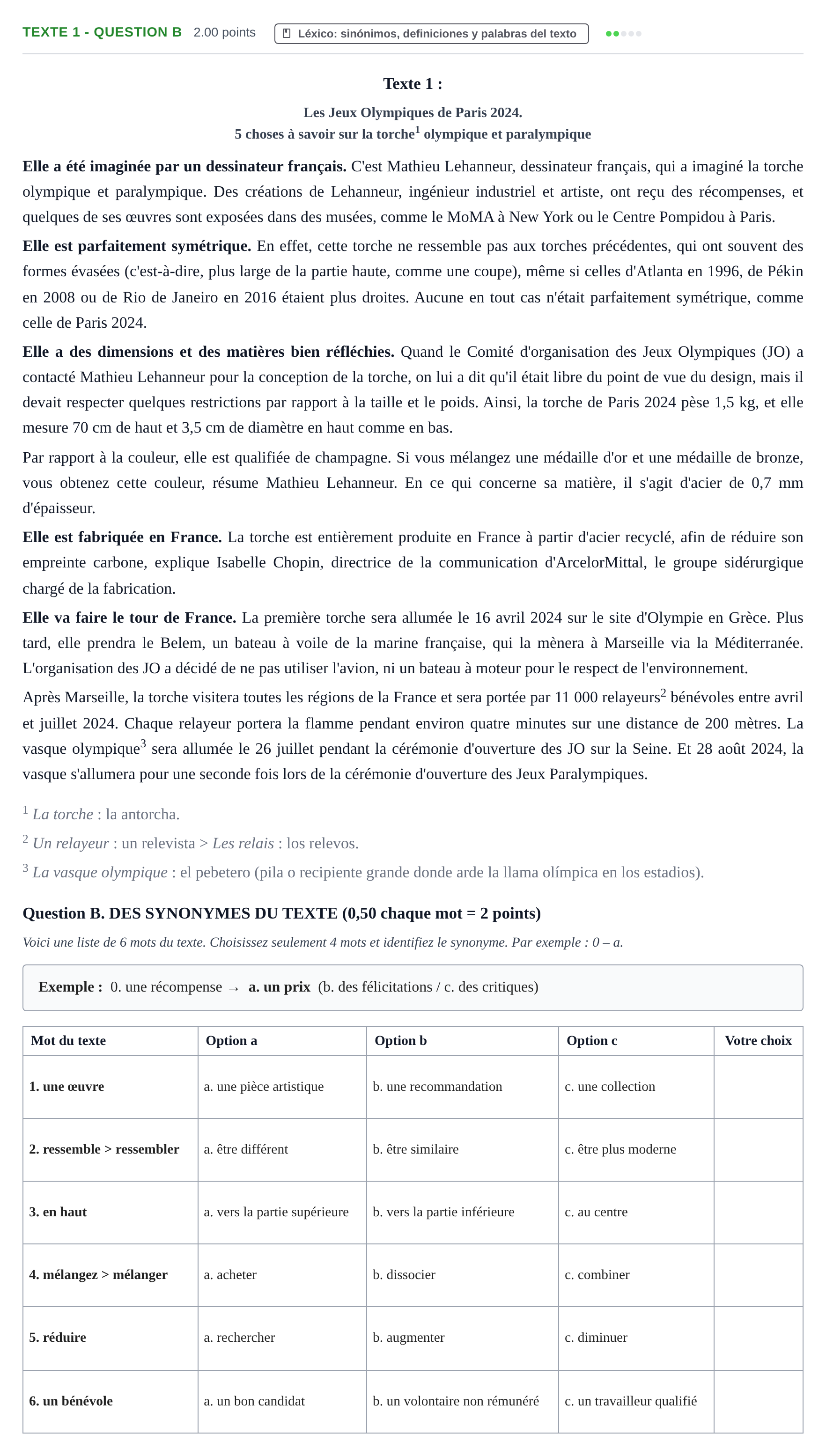 Enunciado: Ejercicio Texte 1 - Question B · Francés PAU Castilla-La Mancha Ordinaria 2024