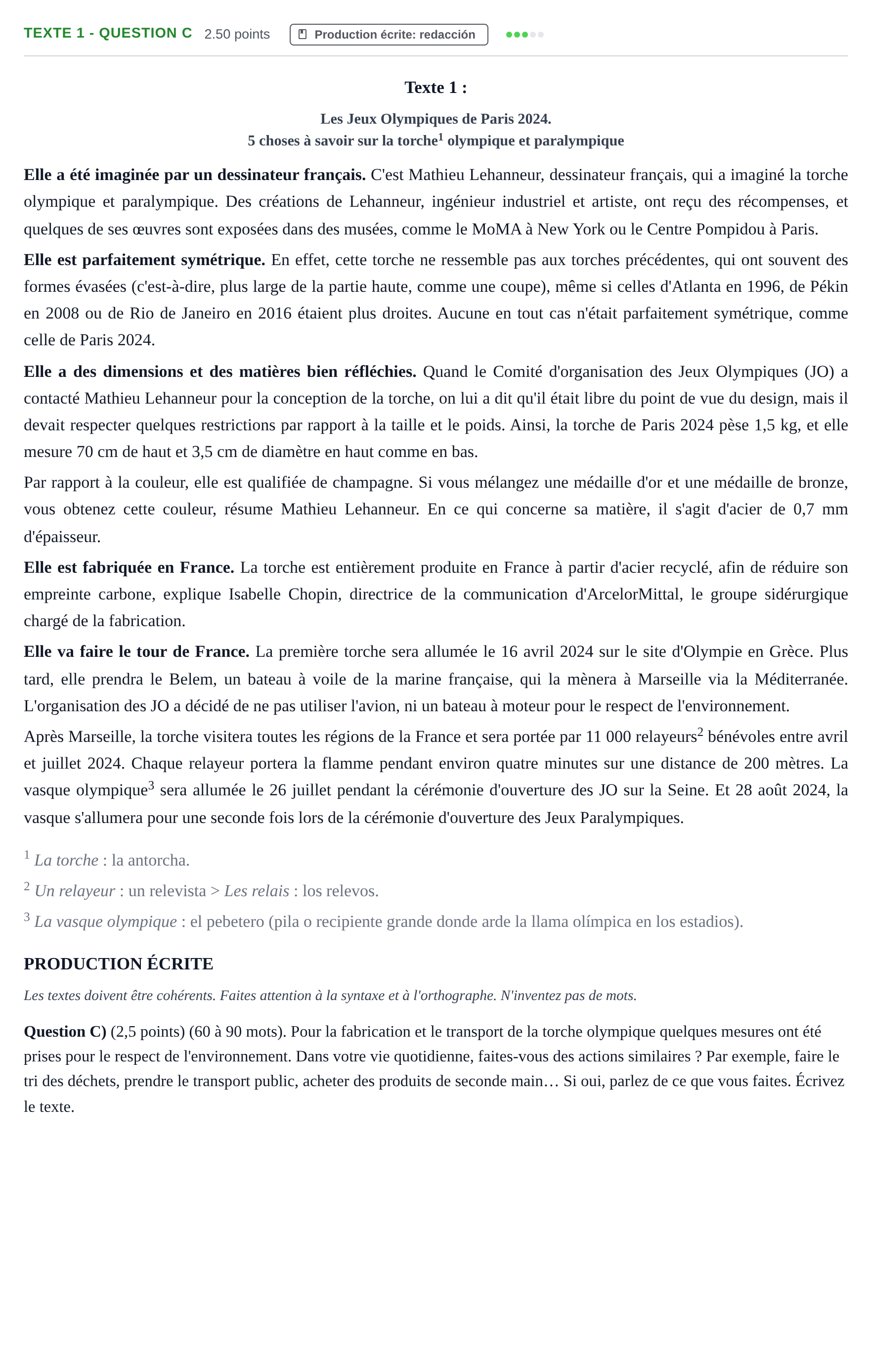 Enunciado: Ejercicio Texte 1 - Question C · Francés PAU Castilla-La Mancha Ordinaria 2024