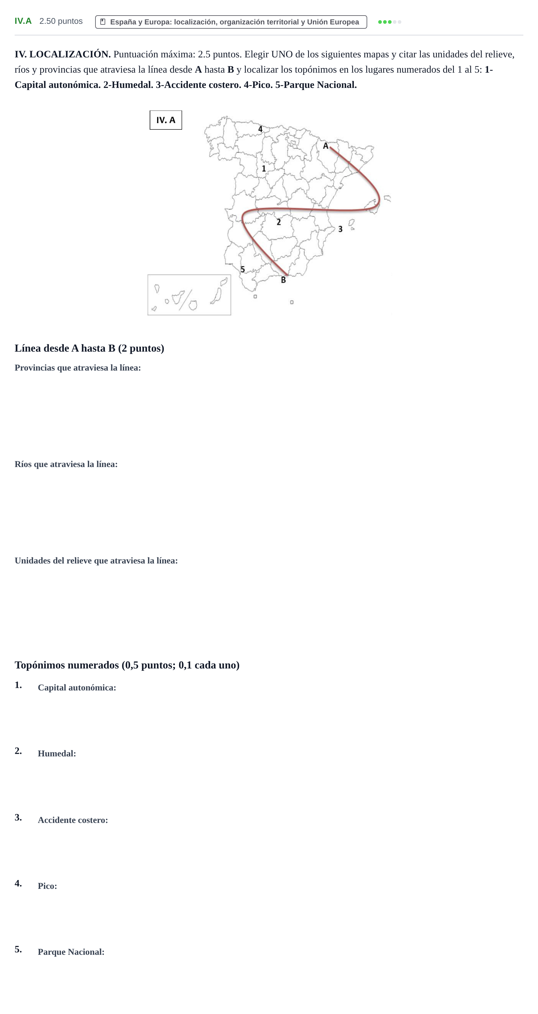 Enunciado: Ejercicio IV.A · Geografía PAU Castilla-La Mancha Ordinaria 2024