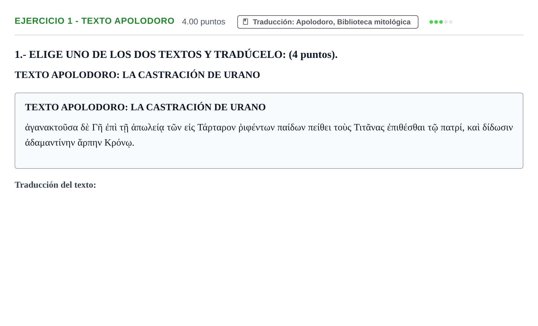 Enunciado: Ejercicio 1 - Texto Apolodoro · Griego II PAU Castilla-La Mancha Extraordinaria 2024
