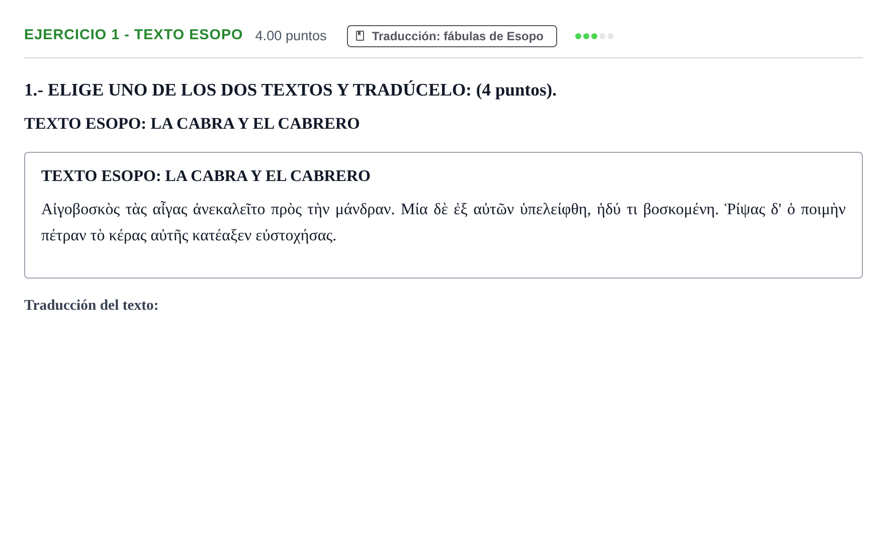 Enunciado: Ejercicio 1 - Texto Esopo · Griego II PAU Castilla-La Mancha Extraordinaria 2024