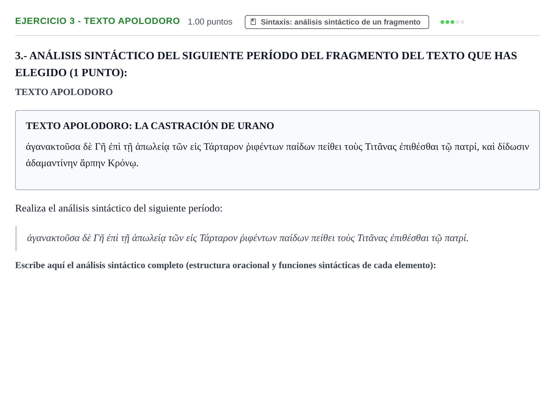 Enunciado: Ejercicio 3 - Texto Apolodoro · Griego II PAU Castilla-La Mancha Extraordinaria 2024