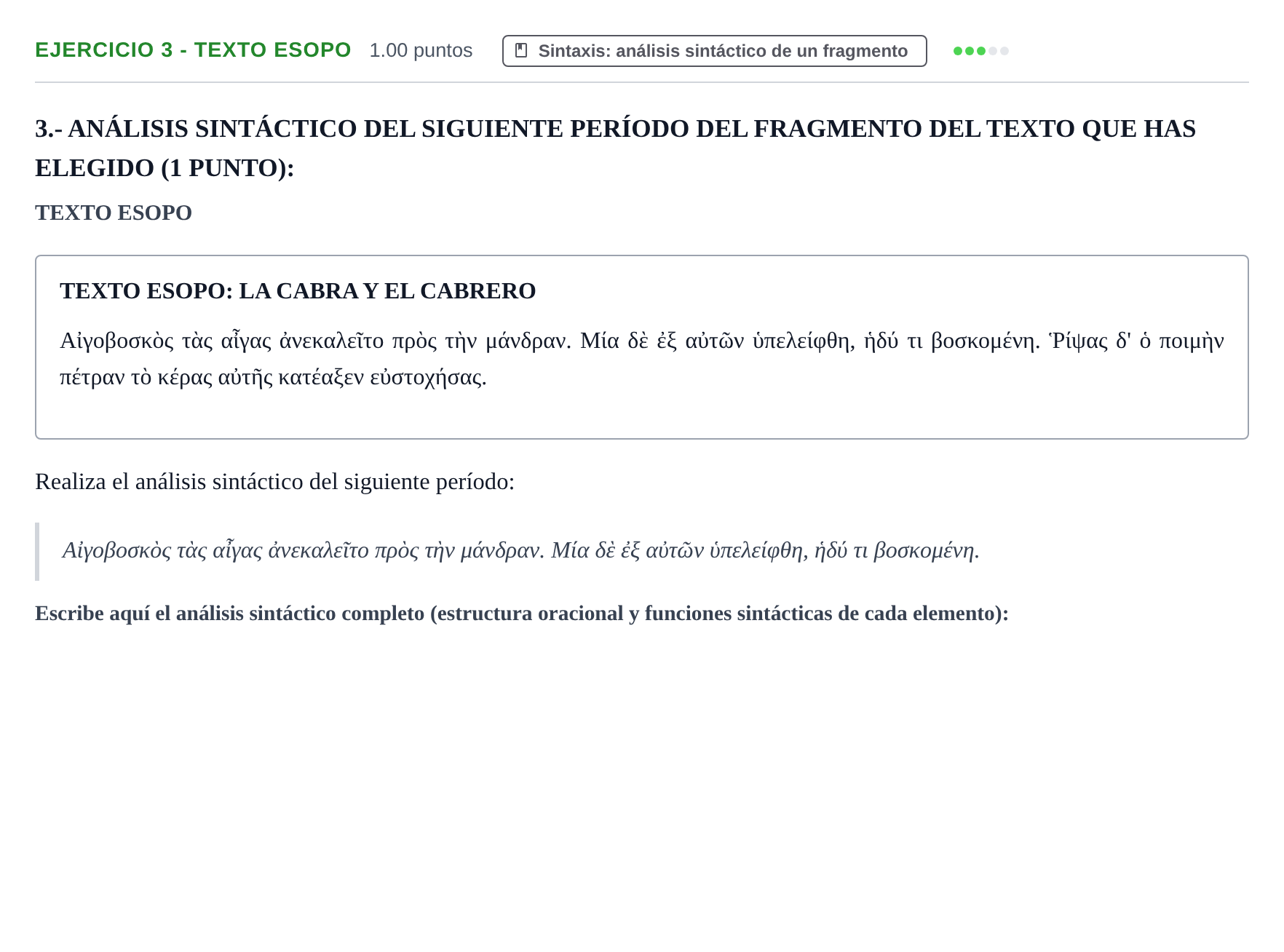 Enunciado: Ejercicio 3 - Texto Esopo · Griego II PAU Castilla-La Mancha Extraordinaria 2024