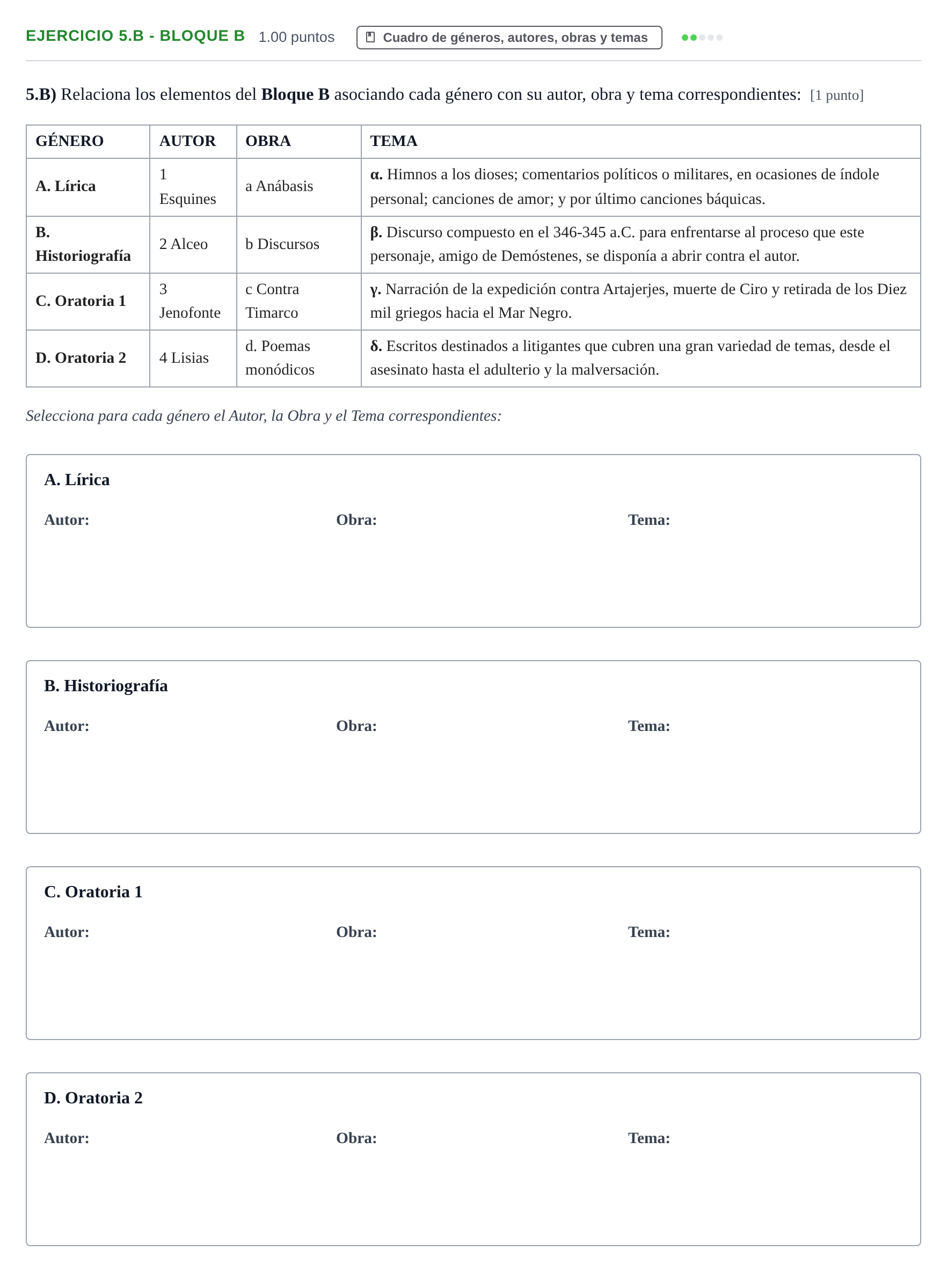 Enunciado: Ejercicio 5.B - Bloque B · Griego II PAU Castilla-La Mancha Extraordinaria 2024