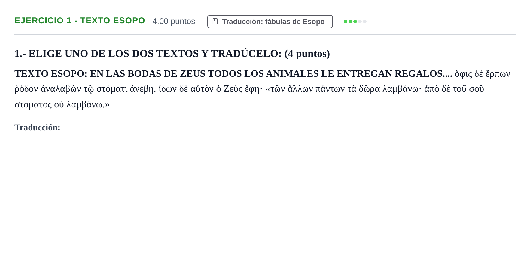 Enunciado: Ejercicio 1 - Texto Esopo · Griego II PAU Castilla-La Mancha Ordinaria 2024