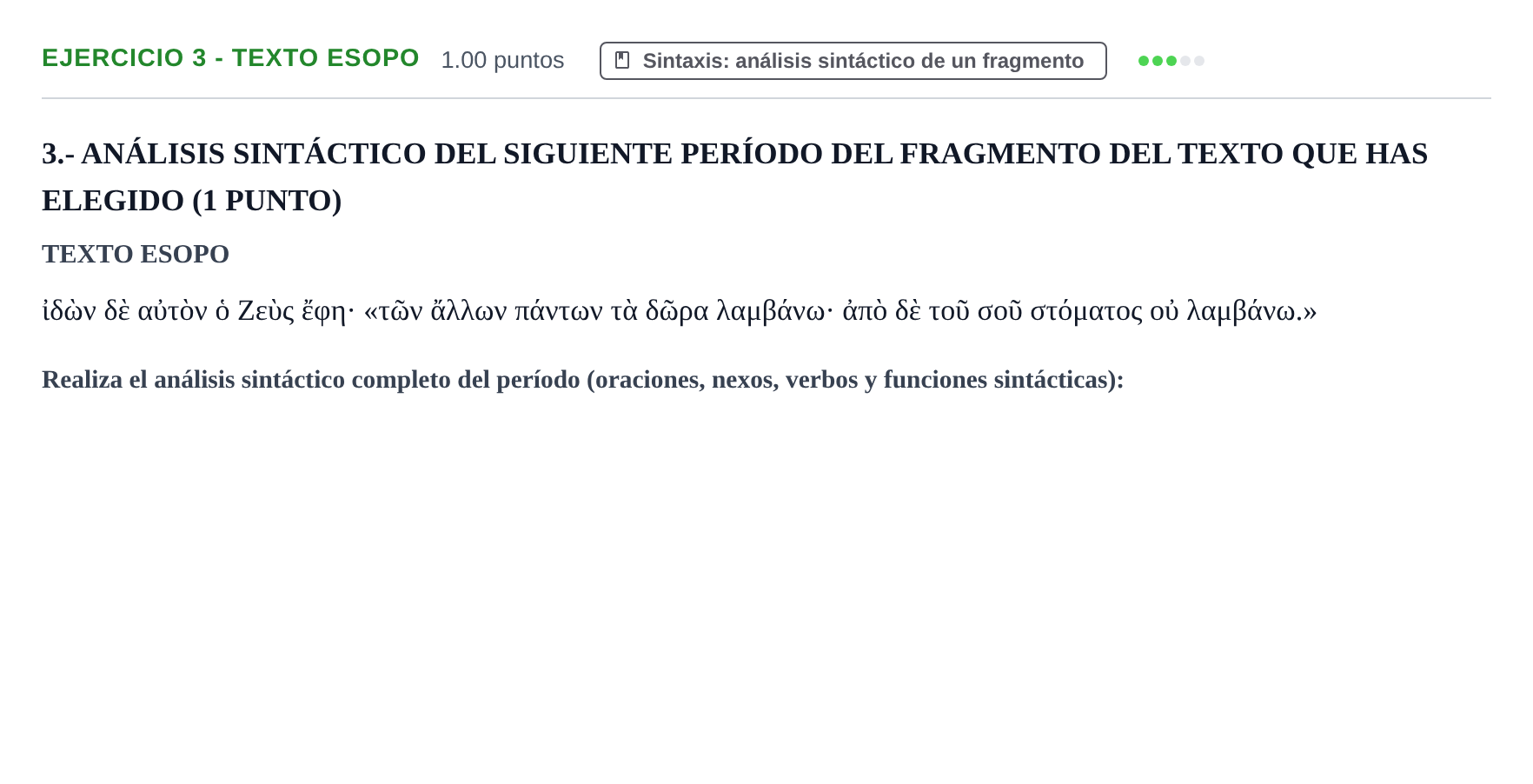 Enunciado: Ejercicio 3 - Texto Esopo · Griego II PAU Castilla-La Mancha Ordinaria 2024
