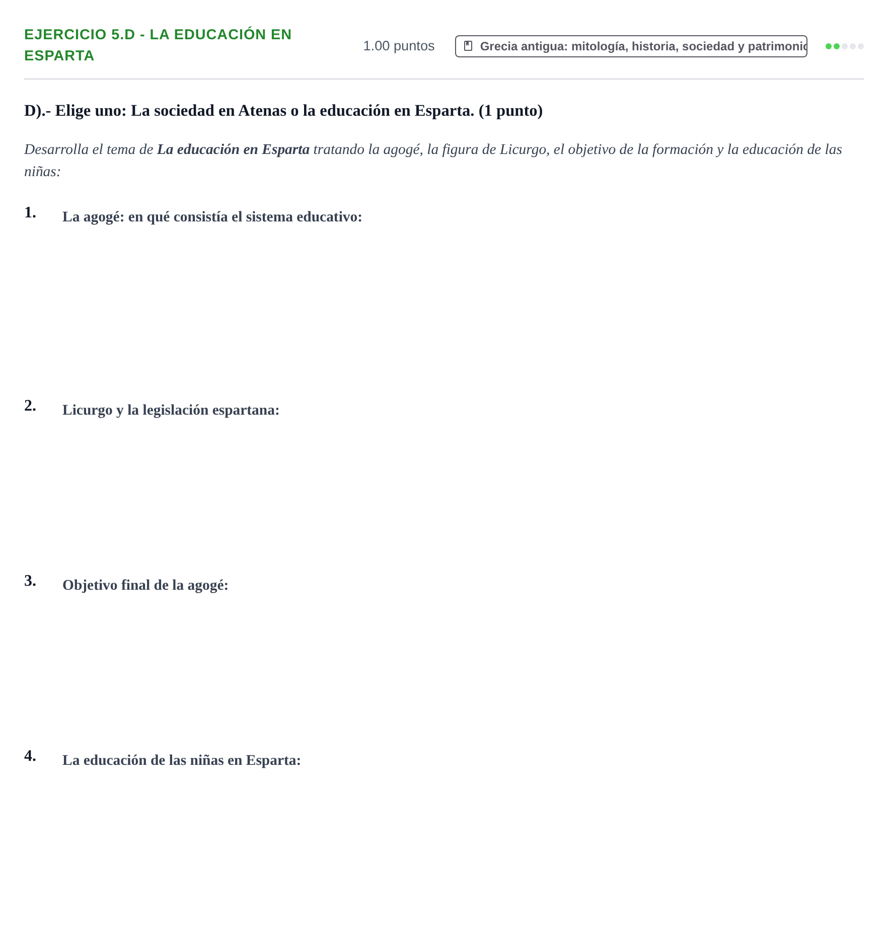 Enunciado: Ejercicio 5.D - La educación en Esparta · Griego II PAU Castilla-La Mancha Ordinaria 2024