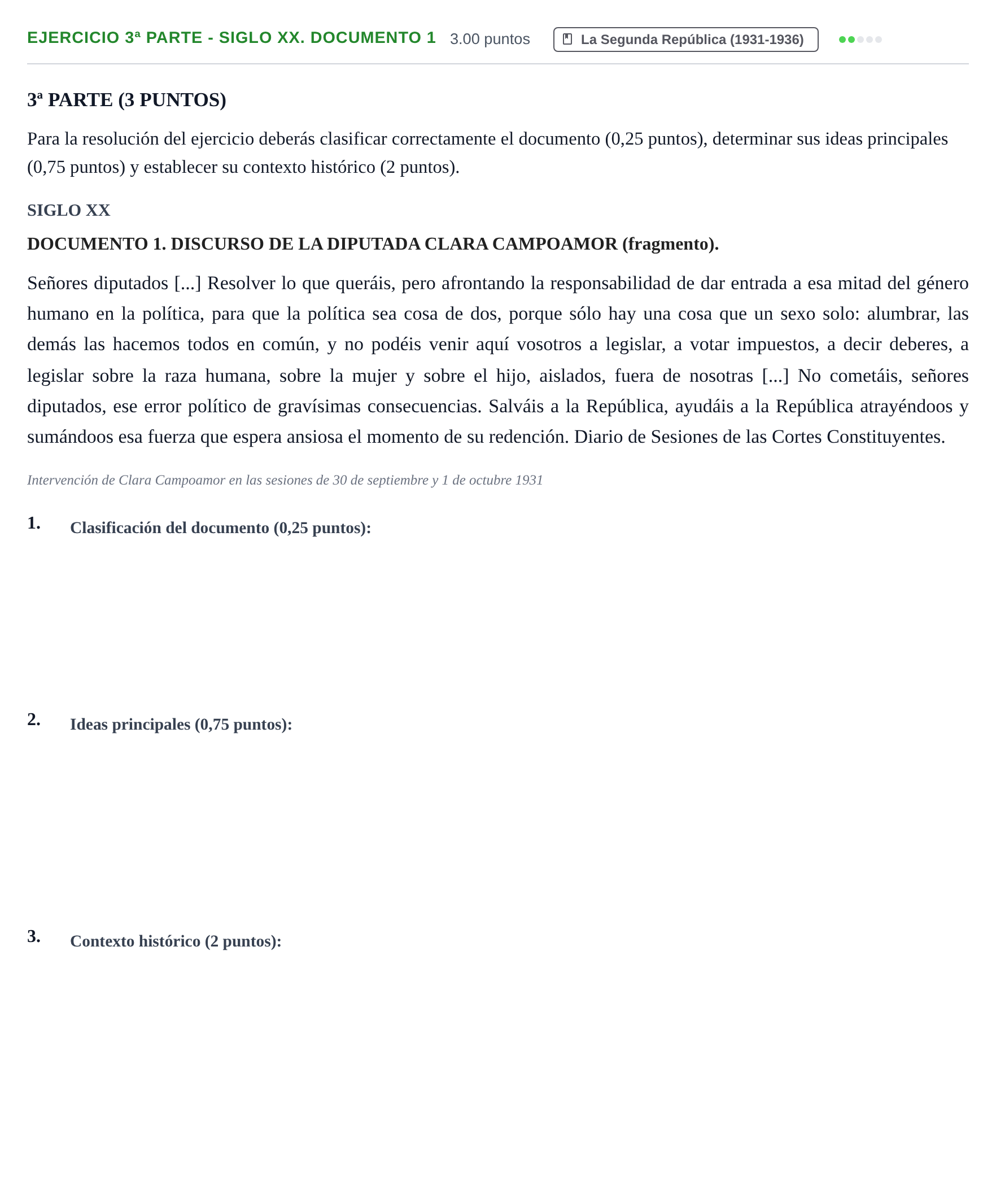 Enunciado: Ejercicio 3ª Parte - Siglo XX. Documento 1 · Historia de España PAU Castilla-La Mancha Extraordinaria 2024