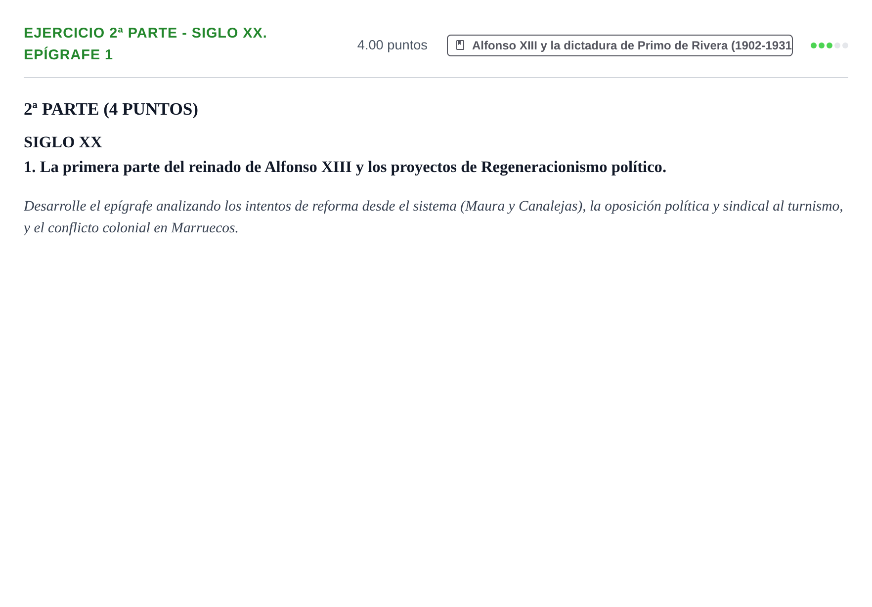 Enunciado: Ejercicio 2ª Parte - Siglo XX. Epígrafe 1 · Historia de España PAU Castilla-La Mancha Extraordinaria 2024