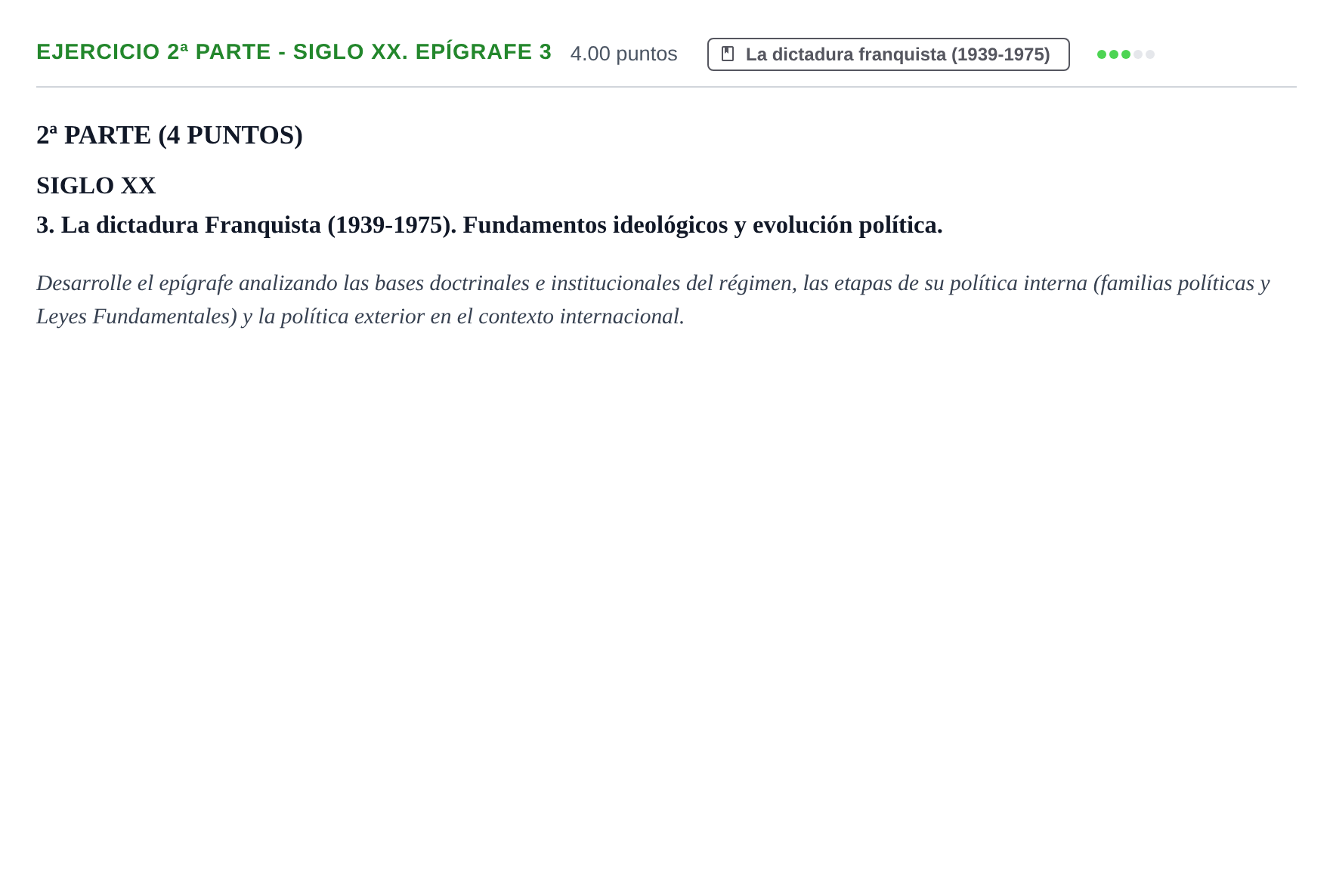 Enunciado: Ejercicio 2ª Parte - Siglo XX. Epígrafe 3 · Historia de España PAU Castilla-La Mancha Extraordinaria 2024