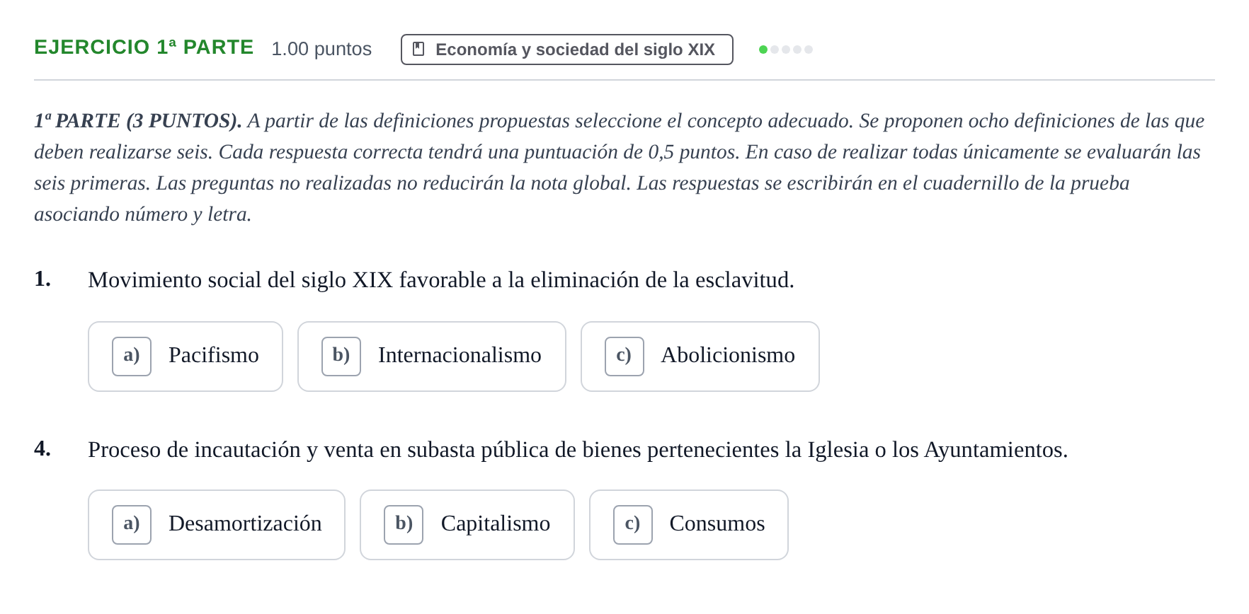 Enunciado: Ejercicio 1ª Parte - Economía y sociedad del siglo XIX · Historia de España PAU Castilla-La Mancha Extraordinaria 2024