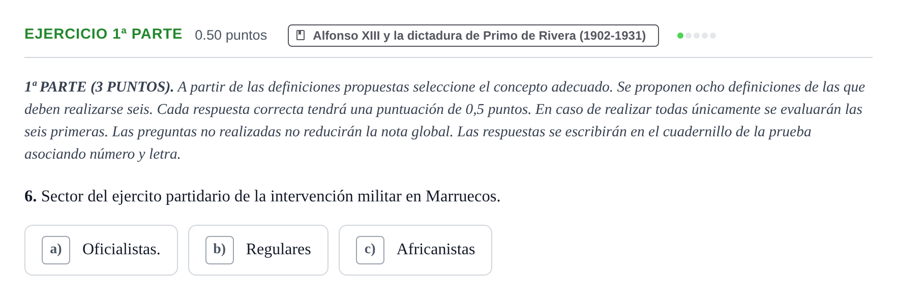 Enunciado: Ejercicio 1ª Parte - Alfonso XIII y la dictadura de Primo d… · Historia de España PAU Castilla-La Mancha Extraordinaria 2024