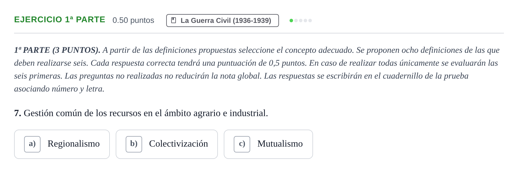Enunciado: Ejercicio 1ª Parte - La Guerra Civil · Historia de España PAU Castilla-La Mancha Extraordinaria 2024