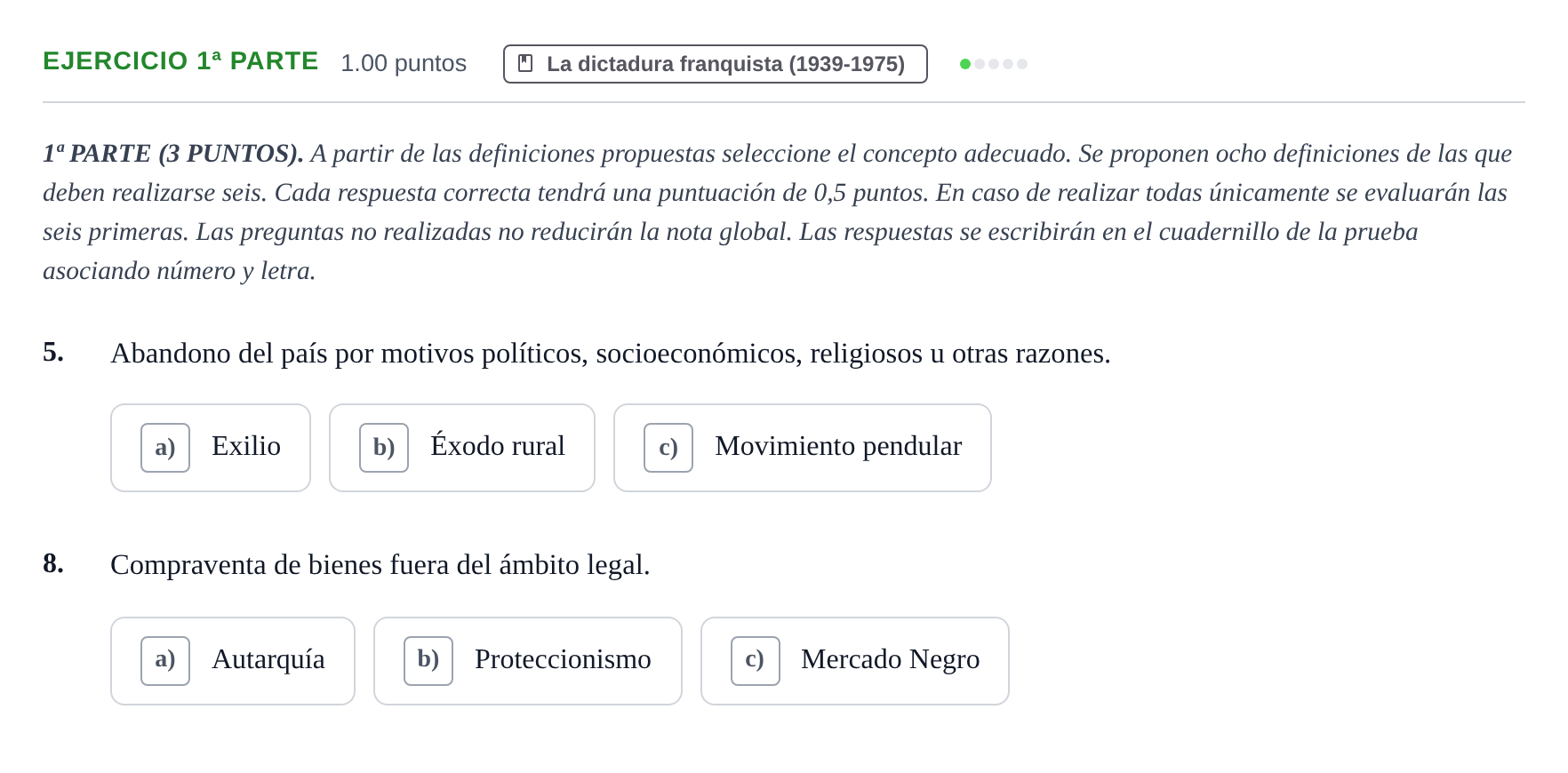 Enunciado: Ejercicio 1ª Parte - La dictadura franquista · Historia de España PAU Castilla-La Mancha Extraordinaria 2024