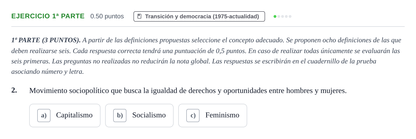 Enunciado: Ejercicio 1ª Parte - Transición y democracia · Historia de España PAU Castilla-La Mancha Extraordinaria 2024